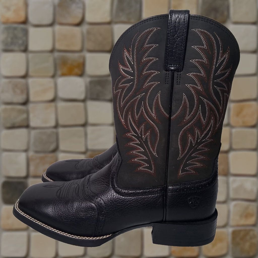 Ariat Ariat Sport Western Boots Men 11 1/2 D Black Leather Square Toe Cowboy Rancher Rodeo Boots Size US 12 / EU 45 - 1 Thumbnail