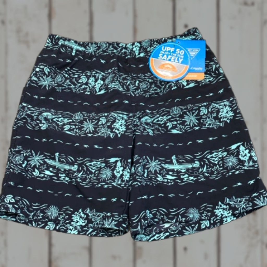 Vintage Columbia Swim Trunks Boys Large Blue Fish Theme UPF 50 Trunks Surf Skate Mid-Length Bottom Mens Girls Size US 33 - 1 Thumbnail