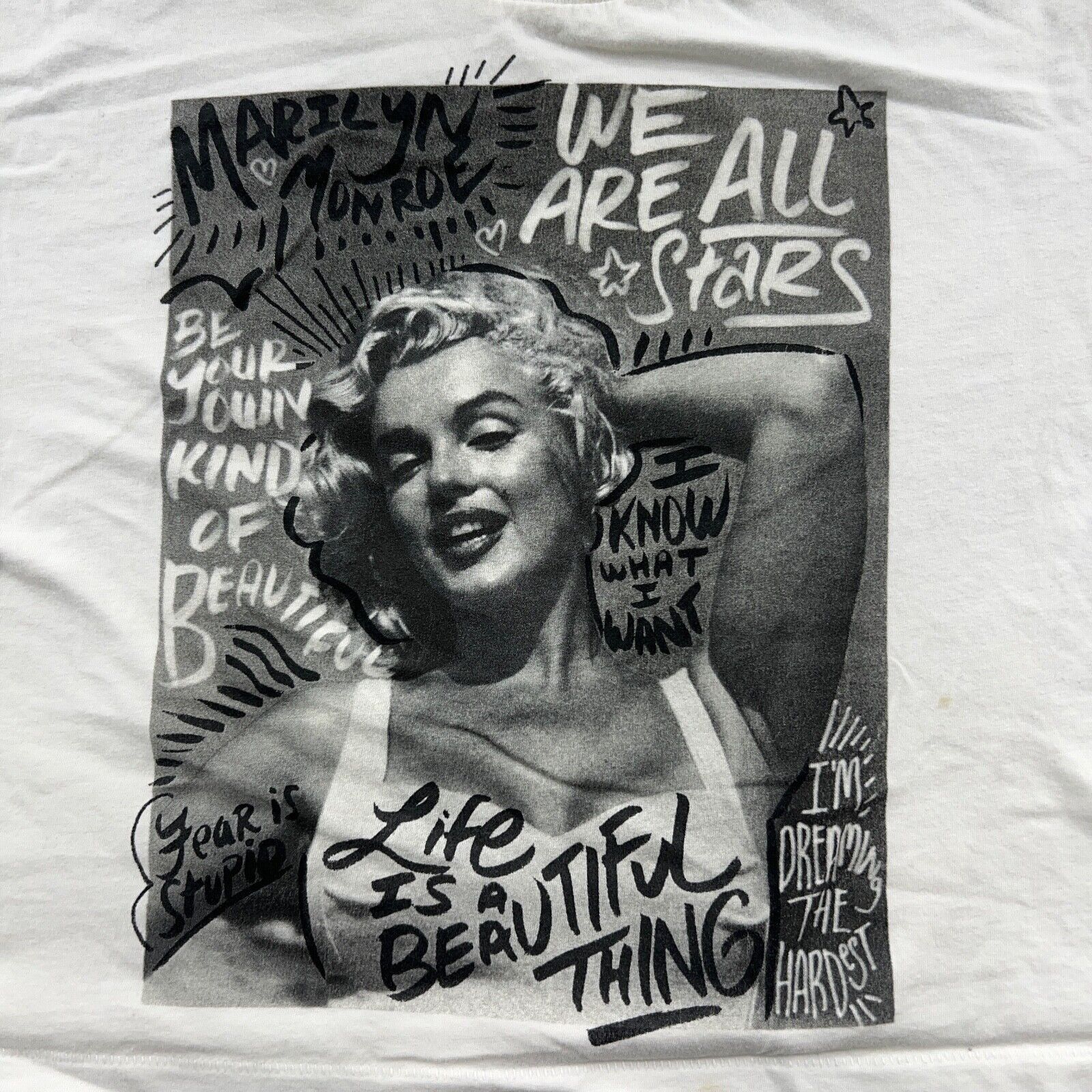 Aeropostale Marilyn Monroe Shirt Sz L Womens Crop Top Life Is A Beautiful  Thing White Large