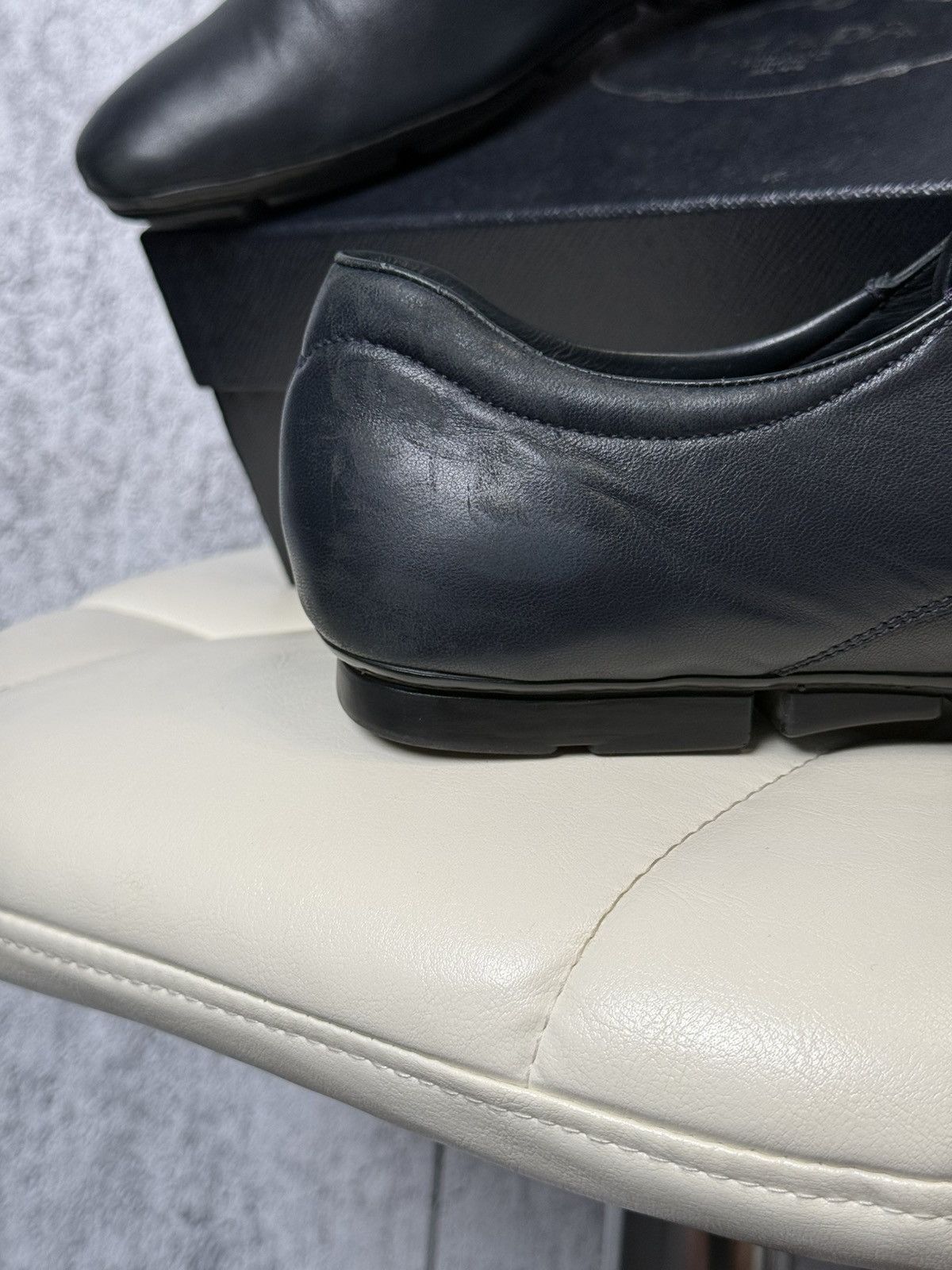 Prada PRADA Navy Leather Lace Up Men’s Shoes With Logo (2ED 034) Size US 11 / EU 44 - 7 Thumbnail