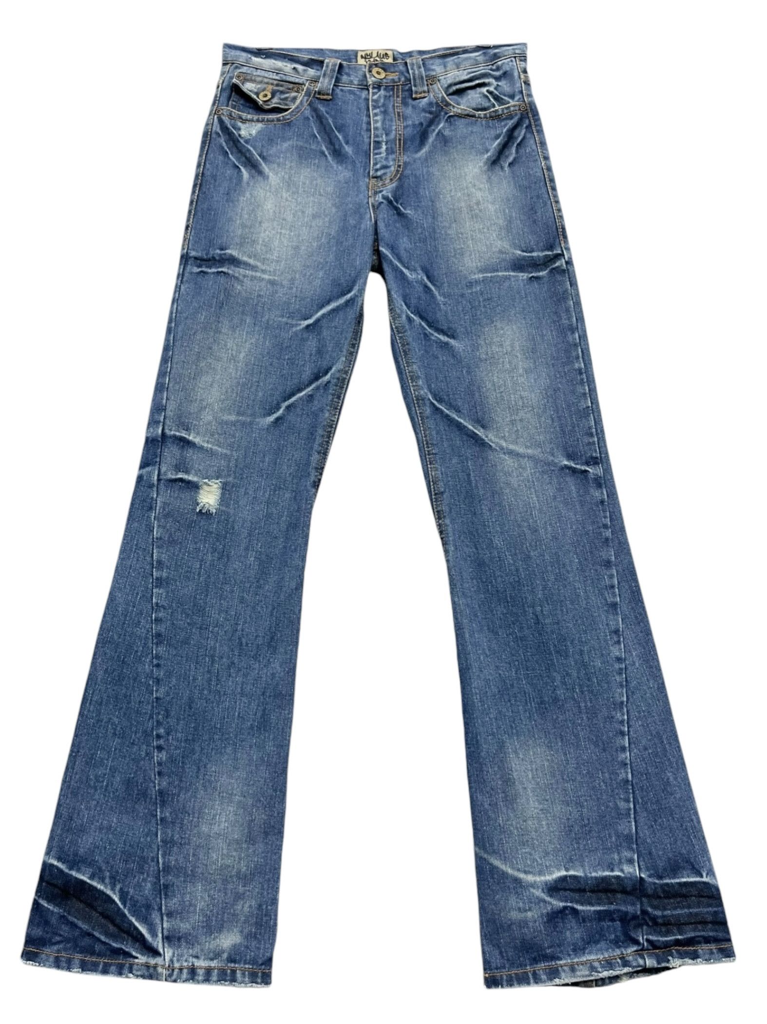 If Six Was Nine FYE🔥NYLAUS Clawmark Whisker Studded Gems Flap Flare Jeans Size US 30 / EU 46 - 2 Thumbnail