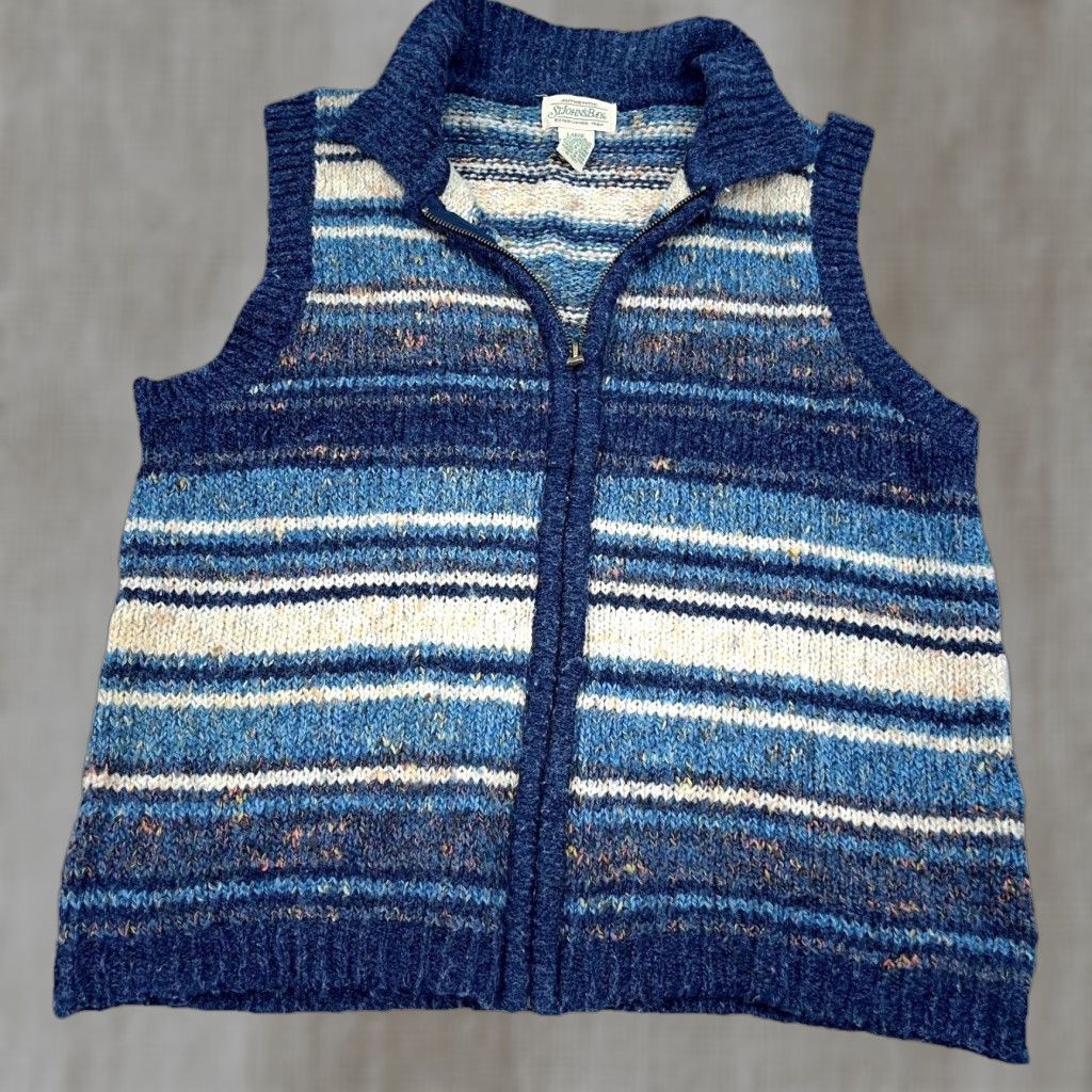 Vintage Vintage St Johns Bay Sweater Vest Women Large Blue Striped Full Zip Acrylic Wool Size L / US 10 / IT 46 - 1 Thumbnail