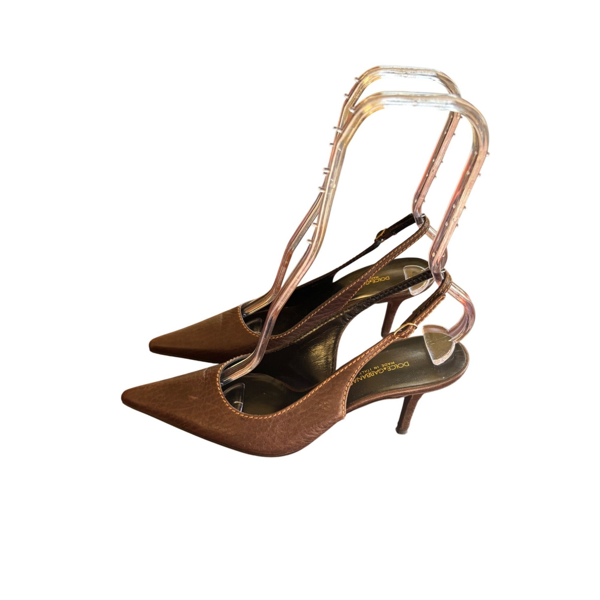 Dolce & Gabbana Dolce & Gabbana Brown Slingback Pointed Toe Leather Heels 3 Size US 7 / IT 37 - 4 Thumbnail