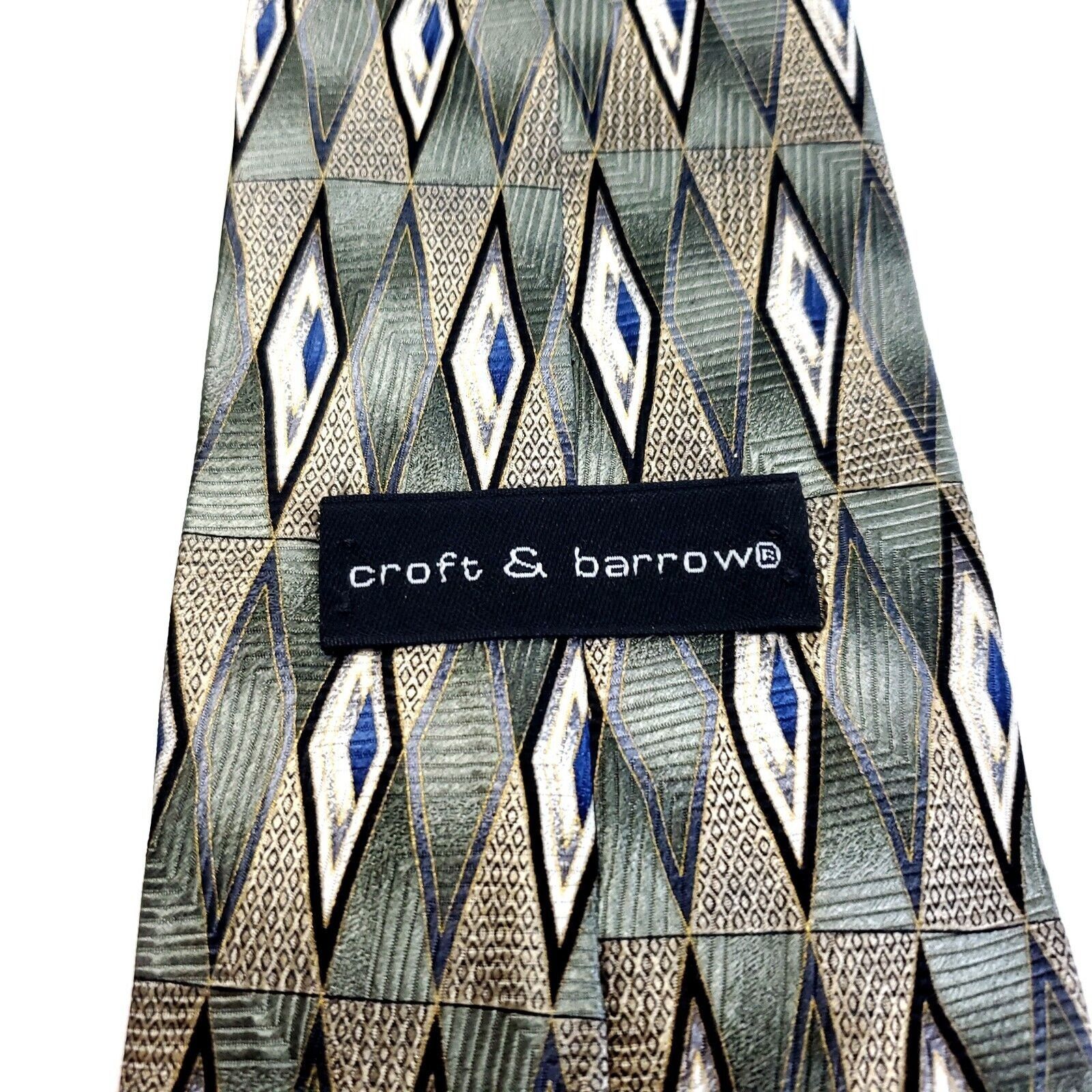 Croft & Barrow Croft & Barrow Green Tan Abstract Geometric Print Wide Silk Size ONE SIZE - 3 Thumbnail