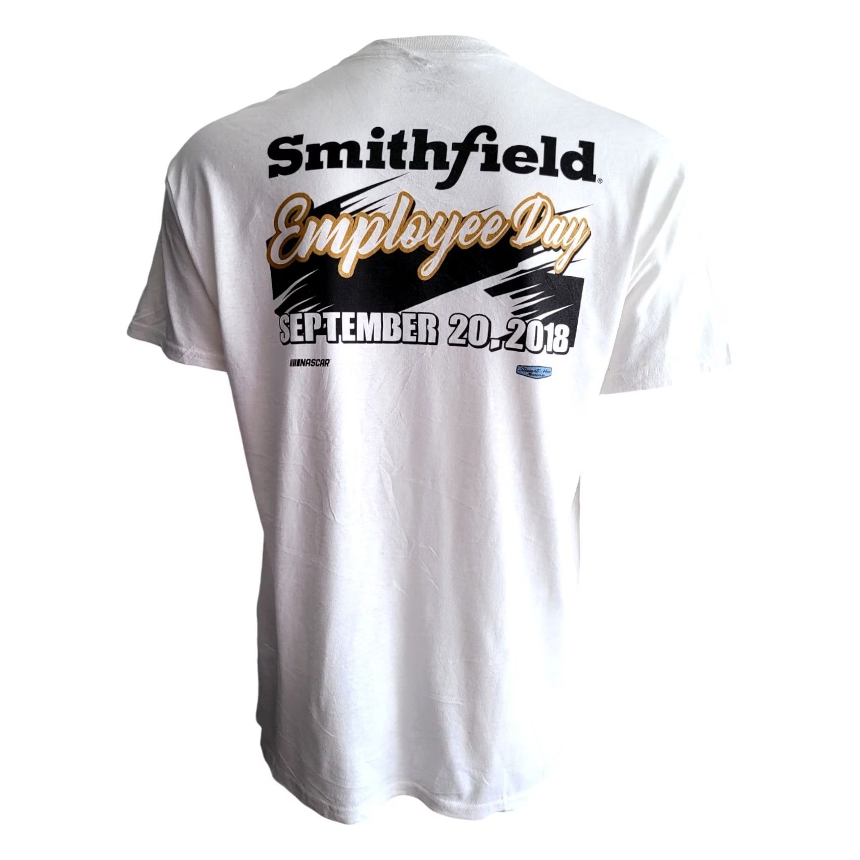 NASCAR VINTAGE Smithfield Racing NASCAR Employee Day T-Shirt 2018 Stewart-Haas Racing 100% Cotton White Large (L) Short Sleeve Crew Neck Mens Size US L / EU 52-54 / 3 - 7 Thumbnail