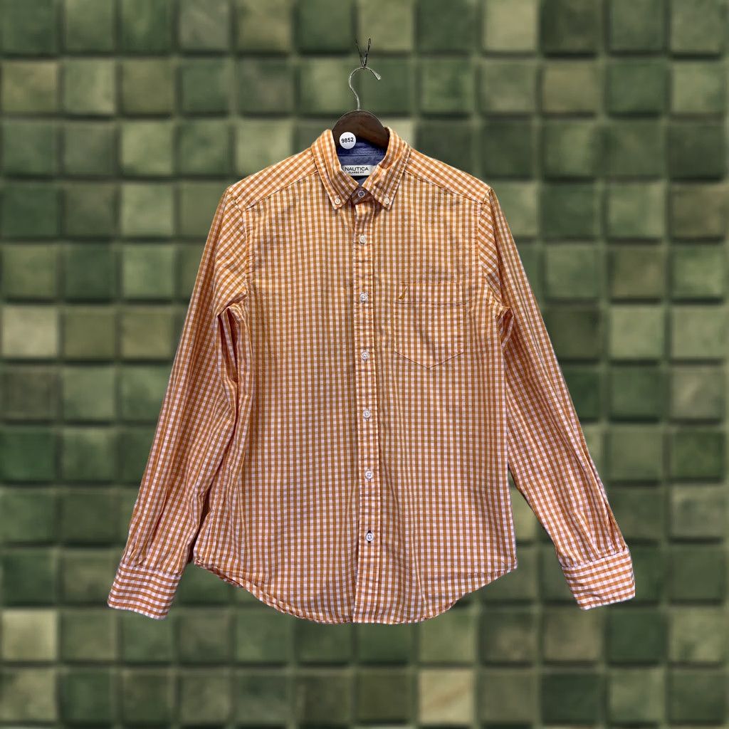 Nautica Nautica Button-Down Shirt Mens XS Classic Fit Organ Gingham Plaid Check Orange Cotton Logo Embroidered Button-Up.Nautica Size US XS / EU 42 / 0 - 1 Thumbnail