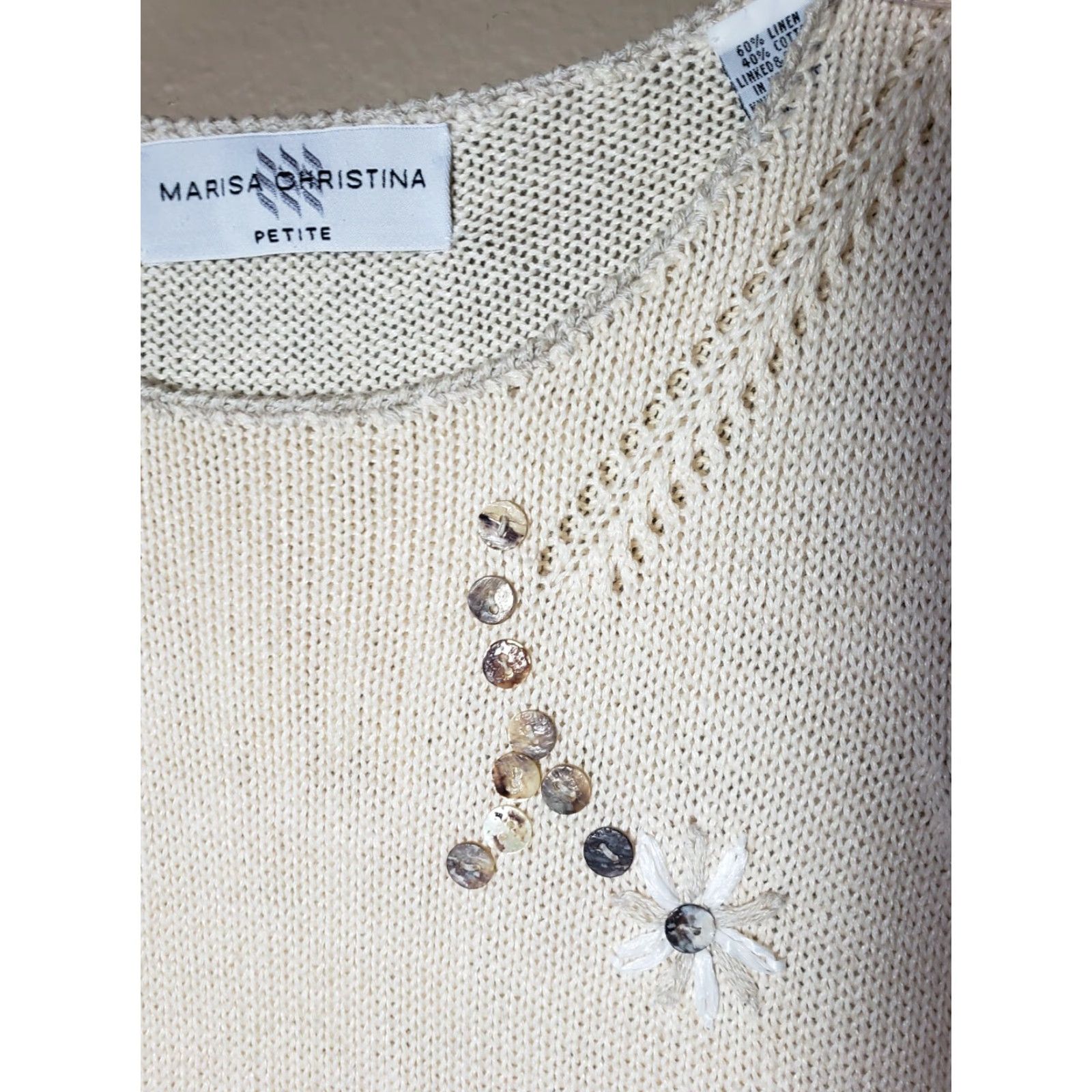 Vintage VINTAGE Marisa Christina VTG Womens |XSP| Petite Embellished Linen/Cotton Blend Tank Sweater Beaded Hem Bohemian 60% Linen/40% Cotton Womens Size XS / US 0-2 / IT 36-38 - 4 Thumbnail