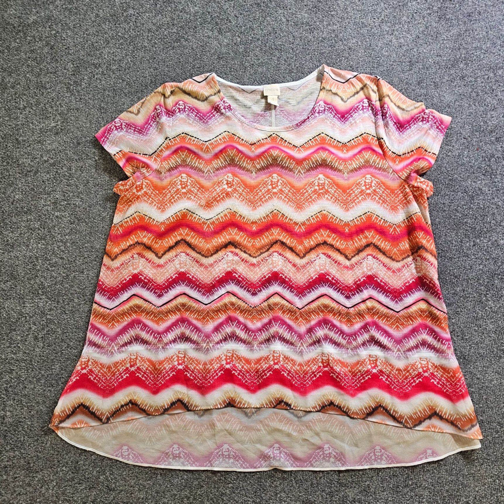 Vintage Chico's Blouse Shirt Womens 2XL Pink Orange Striped Short Sleeve Round Neck Knit Basic Casual Size XXL / US 16-18 / IT 52-54 - 2 Thumbnail