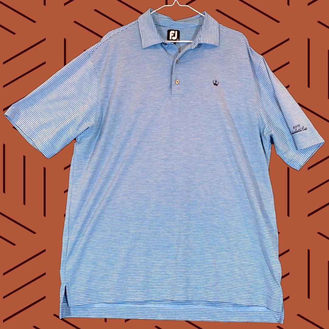 Footjoy FootJoy Polo Shirt Mens XL Blue Striped Golf S/S Casual White King Creek DE Volume Shirt Ladies? Wait. Size US XL / EU 56 / 4 - 1 Thumbnail