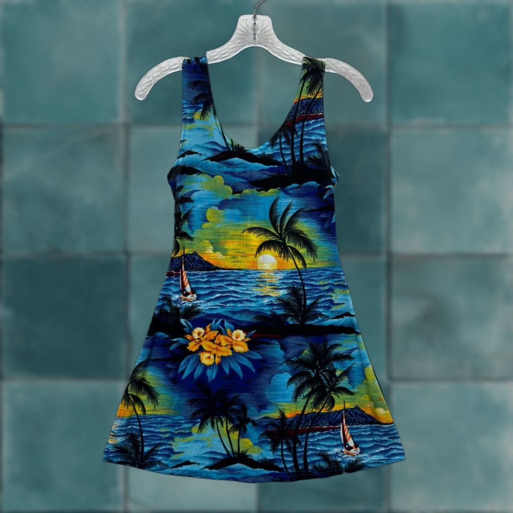 Vintage VINTAGE 90s Y2K Hawaiian Mini Dress M Blue Tropical Floral Grunge Women’s M Size M / US 6-8 / IT 42-44 - 1 Thumbnail