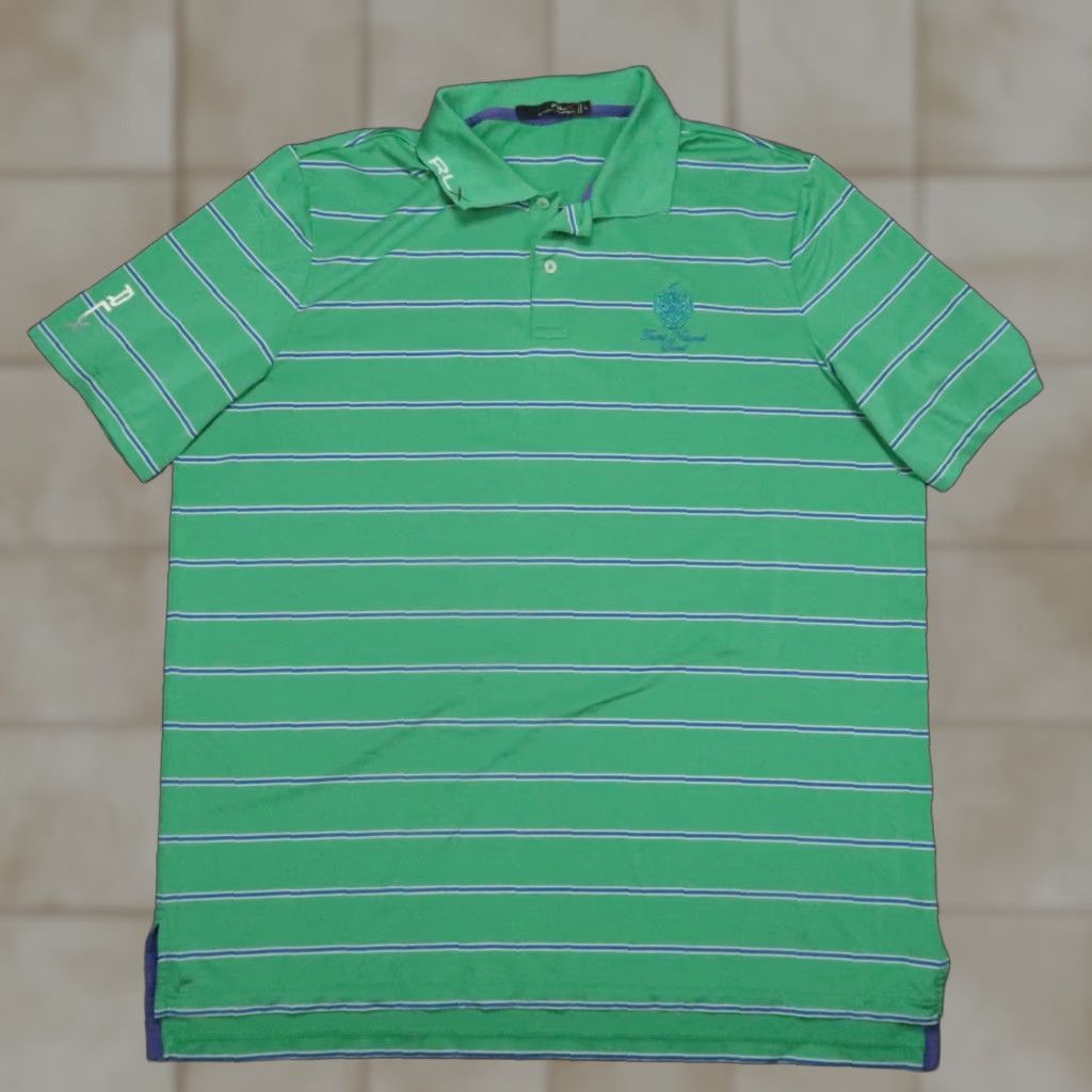 RLX Ralph Lauren Shirt Men XL Green Striped Polo Short Sleeve Collared Golf Performance XL