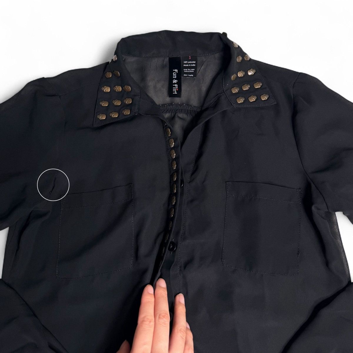 Other Fun & Flirt Sheer Black Skull Studded Button-Up Blouse Size S / US 4 / IT 40 - 9 Thumbnail
