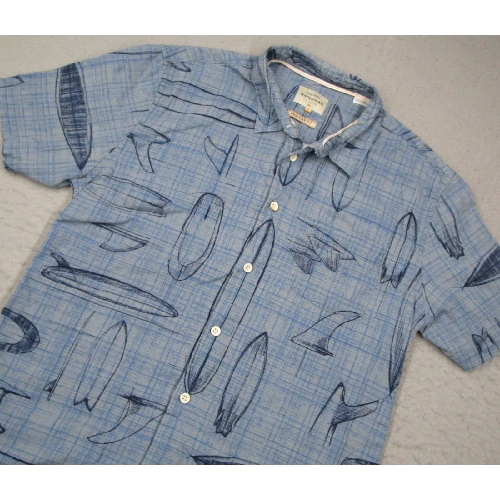 Quiksilver Quiksilver Waterman Shirt Mens Large Blue Regular Button Up Hawaiian Nautical Surf Shirt Men L Blue Short Sleeve Button-Up Size US L / EU 52-54 / 3 - 2 Thumbnail