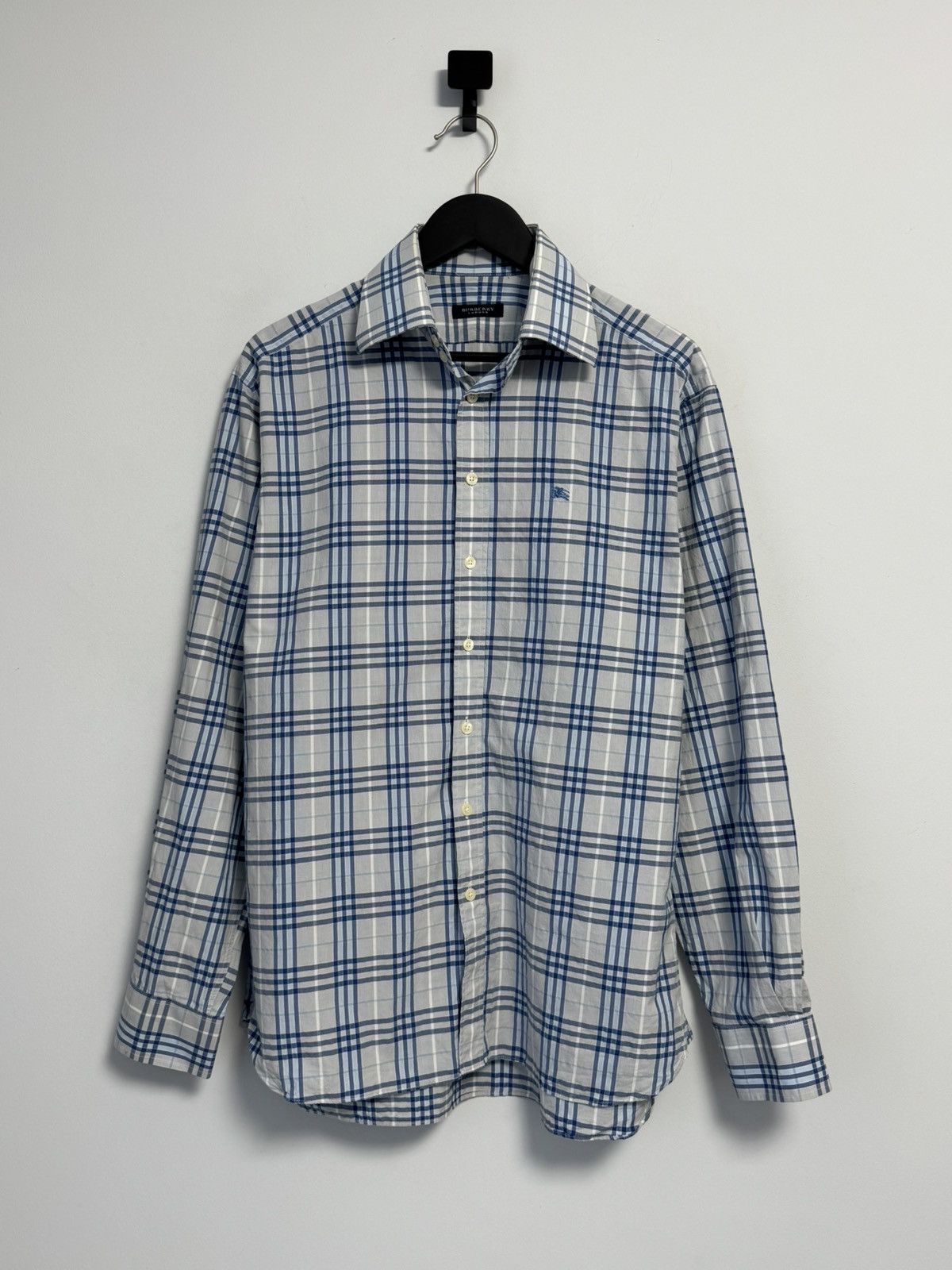 Vintage Burberry Nova Check Long Sleeve Blue Shirt