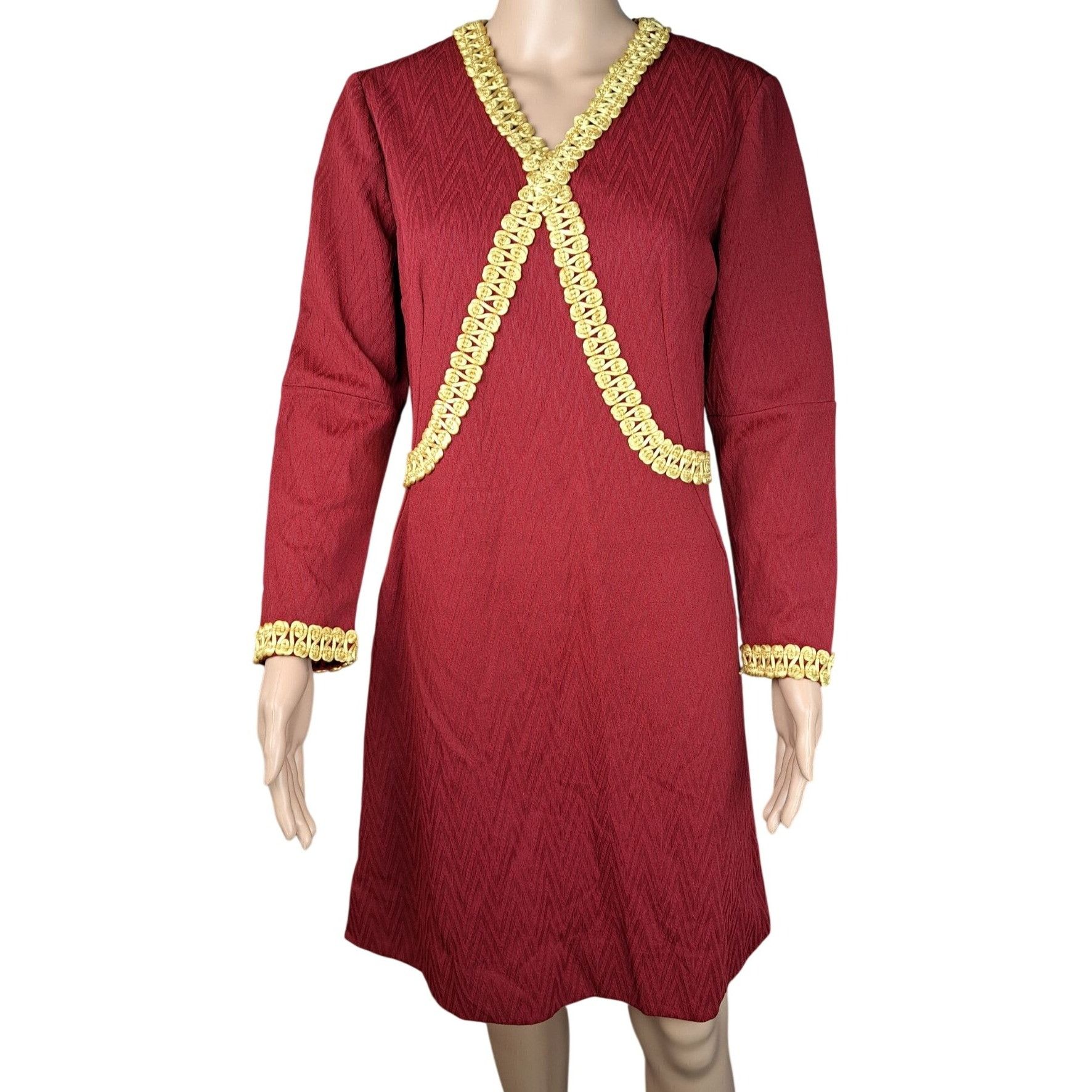 Handmade Vintage Handmade Maroon Dress Gold Gimp Trim Long Sleeve Size M / US 6-8 / IT 42-44 - 17 Thumbnail