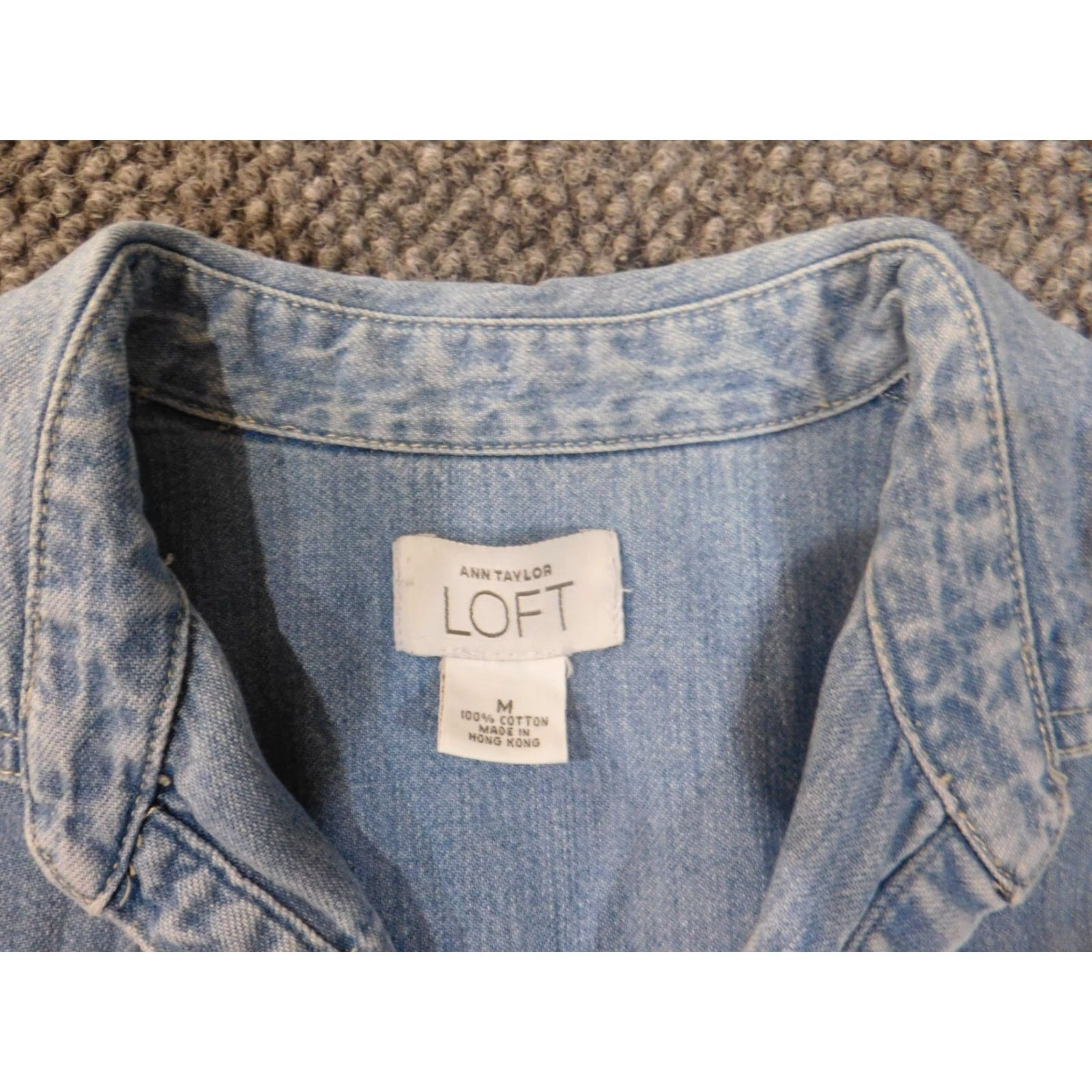 Ann Taylor Loft Shirt Denim Blue Western Casual Cotton Long Sleeve Button-Up M Womens Size M / US 6-8 / IT 42-44 - 7 Thumbnail