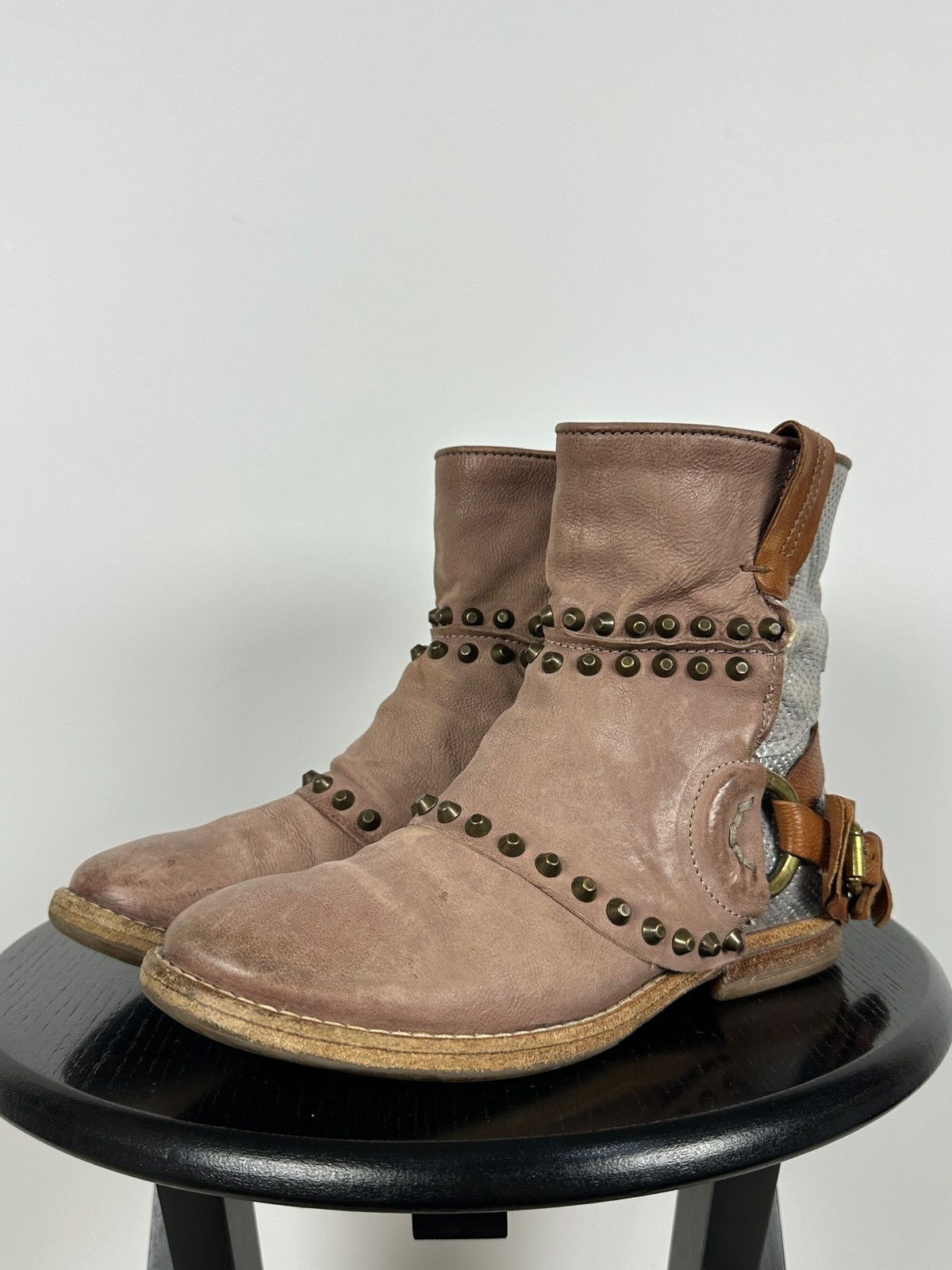 A.S.98 A.S.98. Leather Biker Ankle Studded Buckle Strap Boots Size US 6 / IT 36 - 11 Thumbnail