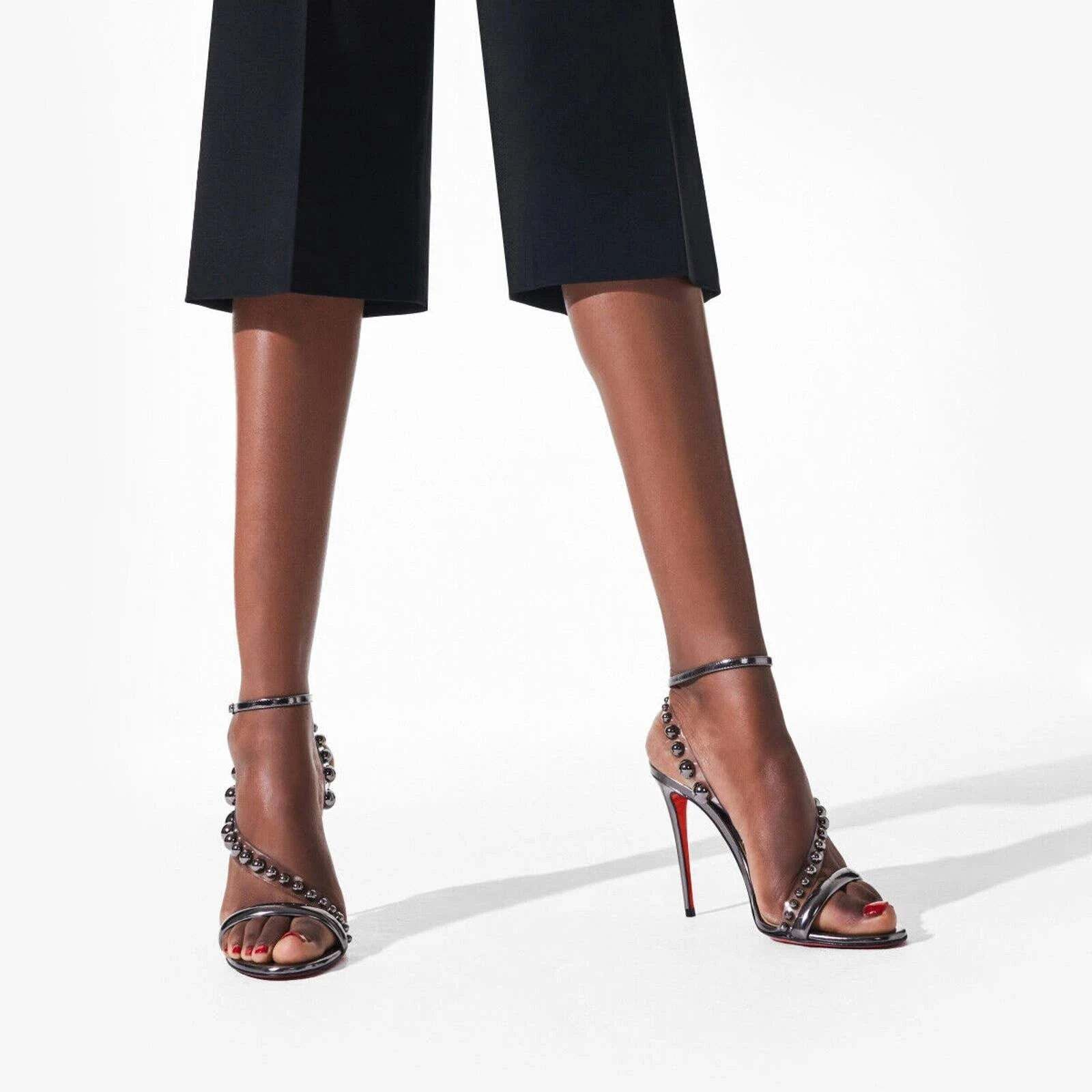 Christian Louboutin Corinetta 100 Gunmetal Patent Strap Sandal Heel Pump 37 Size US 7 / IT 37 - 5 Thumbnail