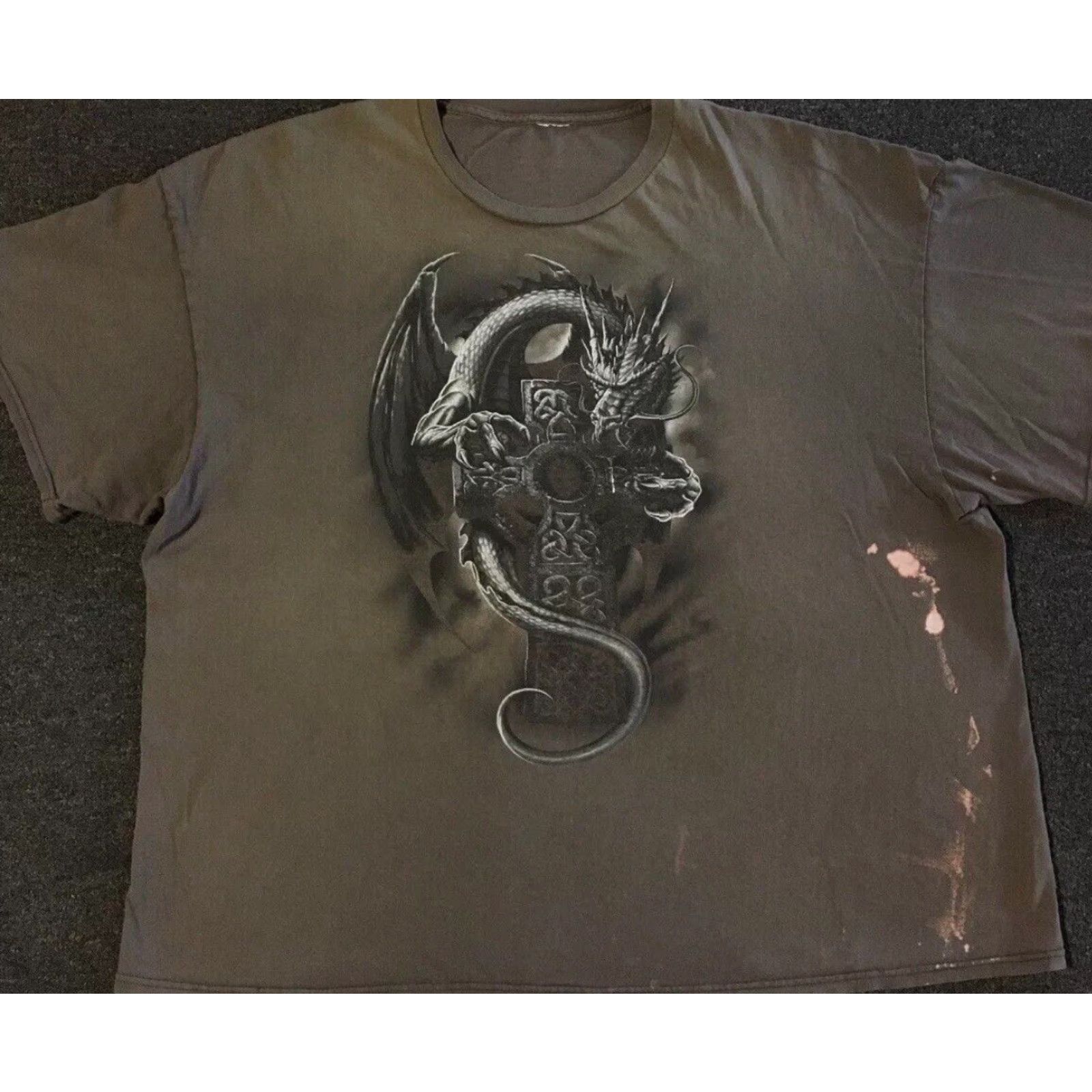 Vintage Vtg Dragon Cross Faded Distress Shirt 3XL Grunge Skate Emo Y2K Flames Fire Jnco Shirt Mens 3XL Brown Vintage Dragon Cross Distressed Oversized Size US XXL / EU 58 / 5 - 2 Thumbnail