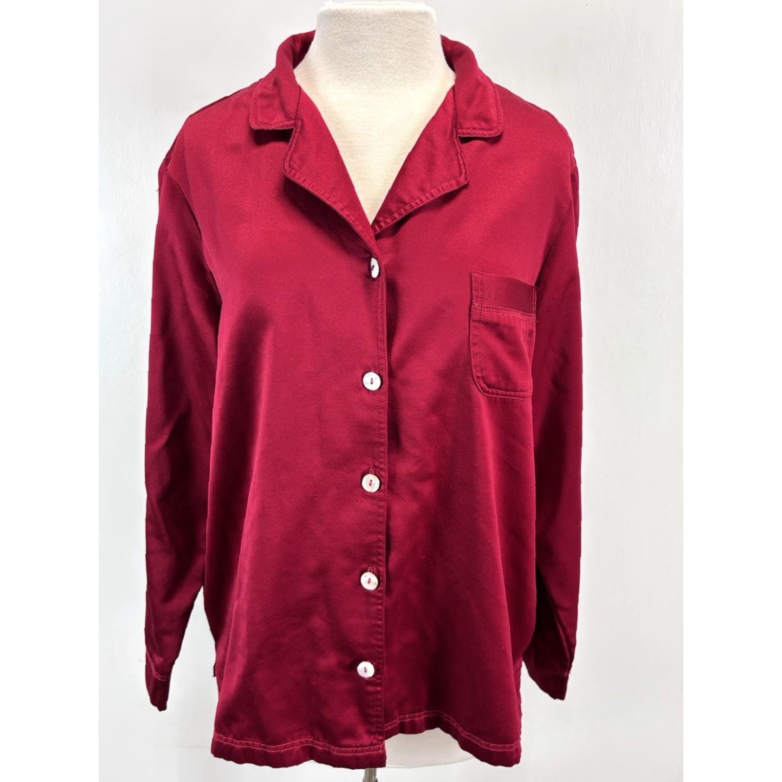Vintage Appleseeds 2 Pc Red Satin Pajama Set Sz Large Women’s Shirt Pants READ Size L / US 10 / IT 46 - 2 Thumbnail