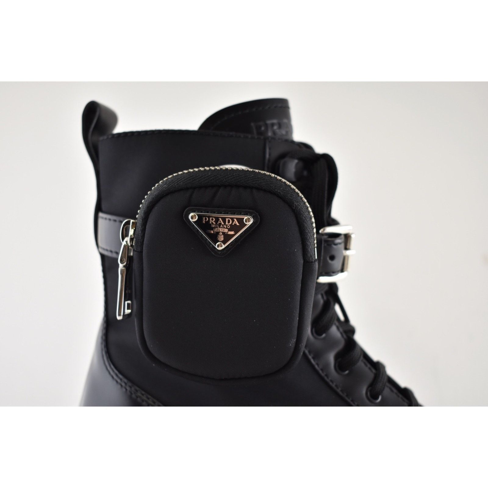 Prada Prada Monolith Black Leather Nylon Lug Sole Combat Boot 41.5 Size US 11.5 / IT 41.5 - 5 Thumbnail