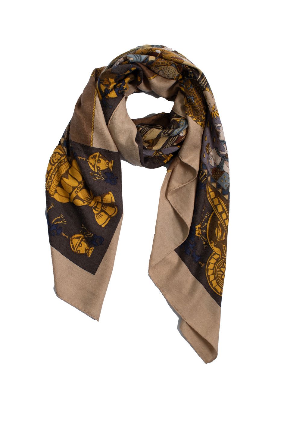 Hermes Hermes, Le tarot cashmere scarf in beige and brown Size ONE SIZE - 2 Thumbnail