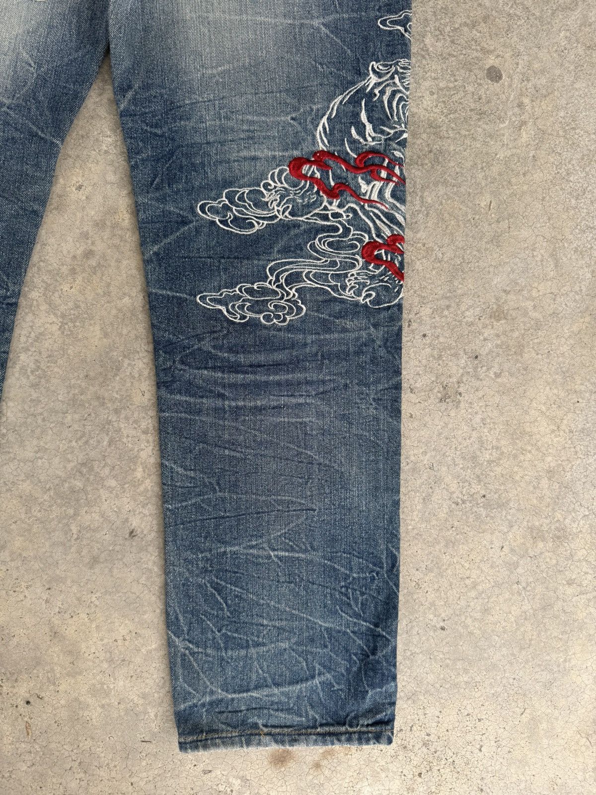 Japanese Brand Japanese Fugutaiten Embroidered Jeans Distressed Size US 33 - 12 Thumbnail