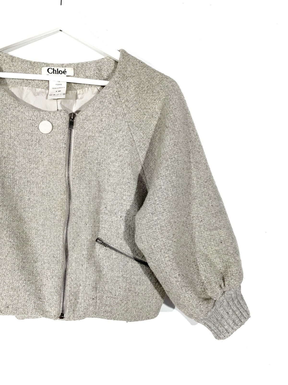 Chloe × Designer Chloe Bomber Wool Gray Jacket Made in France Junior Size XXS / US 00 / IT 34 - 2 Thumbnail