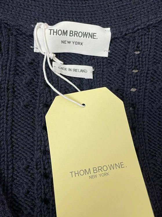 Thom Browne Thom browne Dark blue four-striped knitted wool cardigan ja Size US XXS / EU 40 - 5 Thumbnail