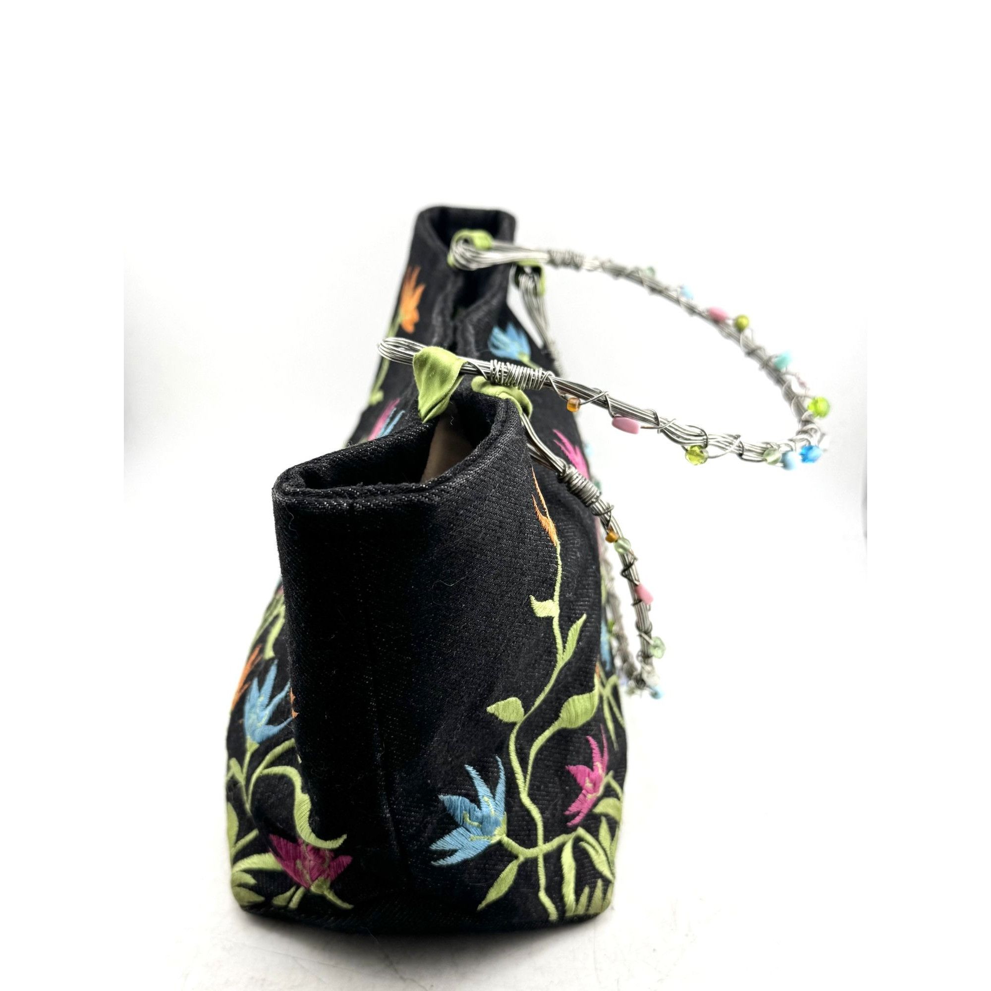 Vintage Brett Bara Denim Embroidered beaded purse handbag bag Size ONE SIZE - 4 Thumbnail