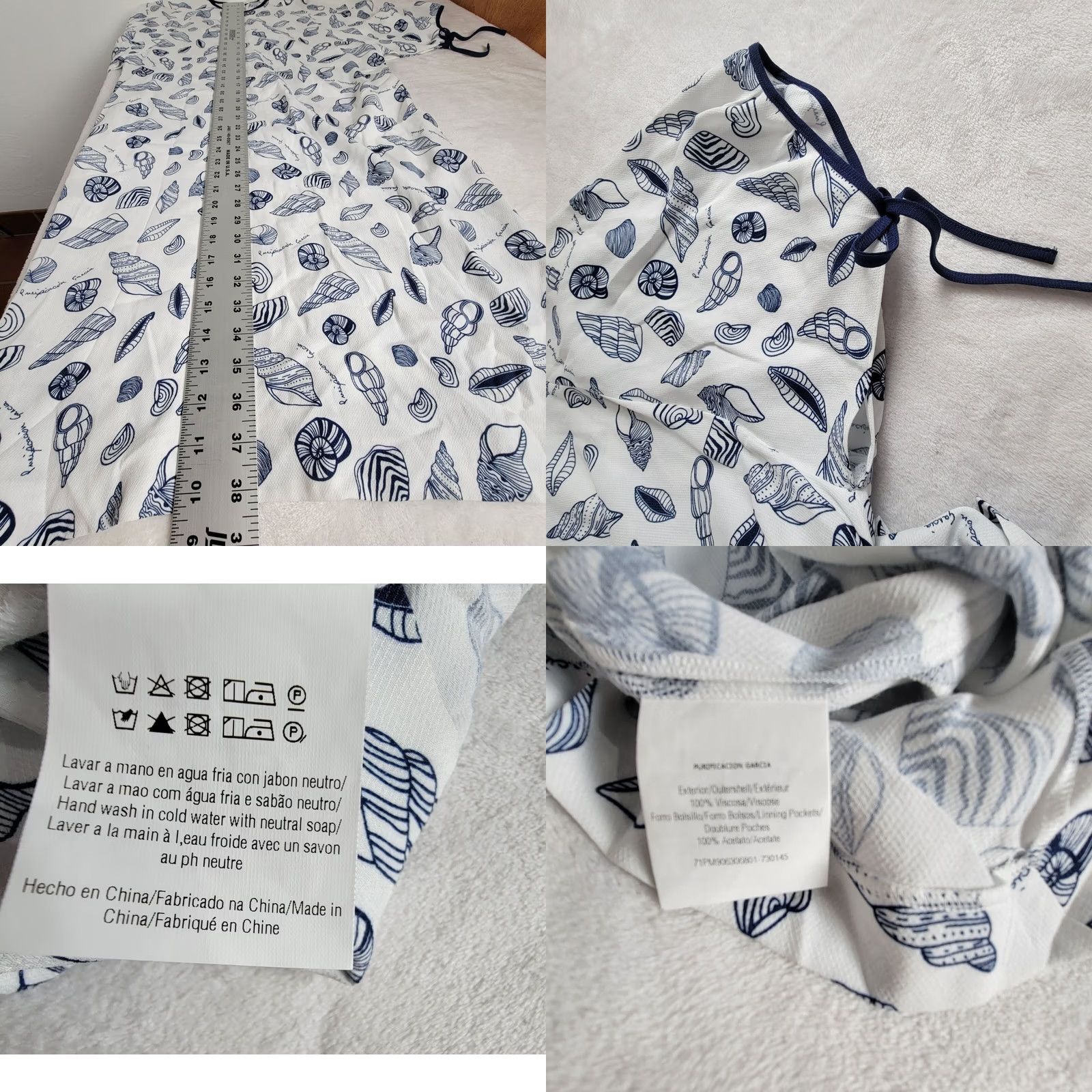 Vintage Purificacion Garcia Womens White Navy Seashell Print Tie-Sleeve Dress Size 36 Size XS / US 0-2 / IT 36-38 - 8 Thumbnail