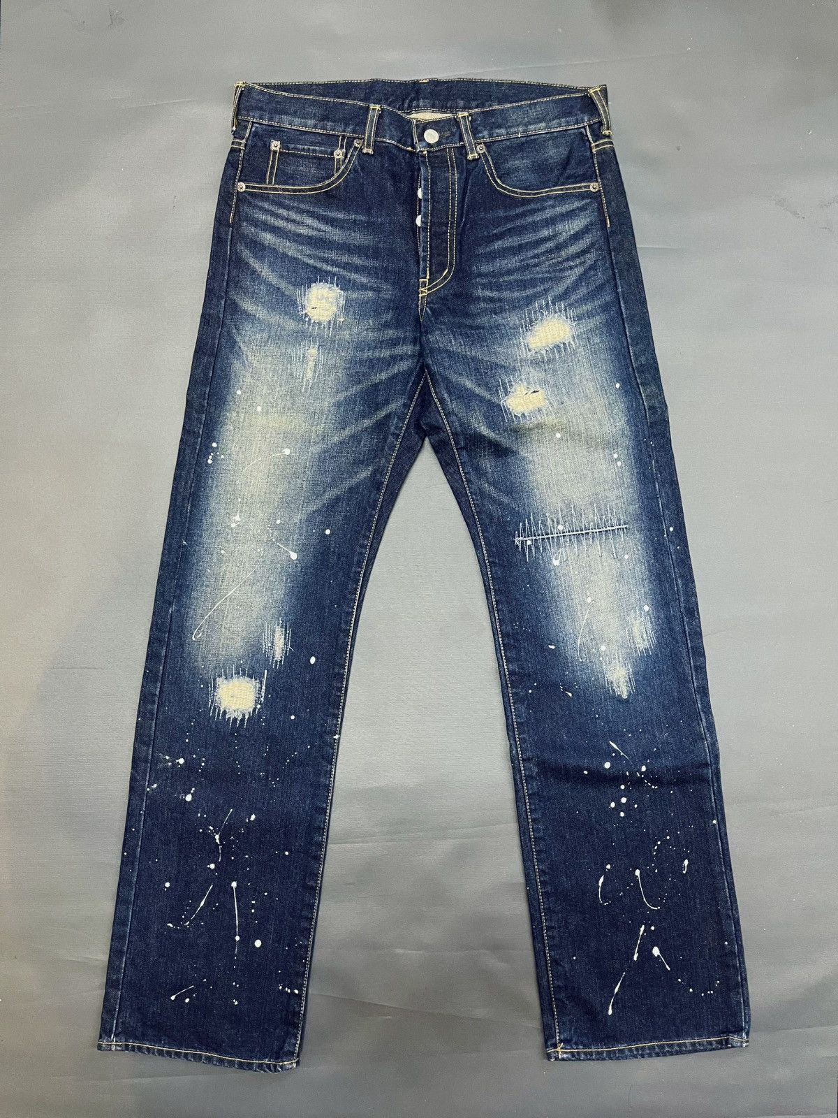 If Six Was Nine × Le Grande Bleu (L.G.B.) DISTRESSED DENIM BY TAKEO KIKUCHI DESIGNER JEANS Size US 33 - 2 Thumbnail