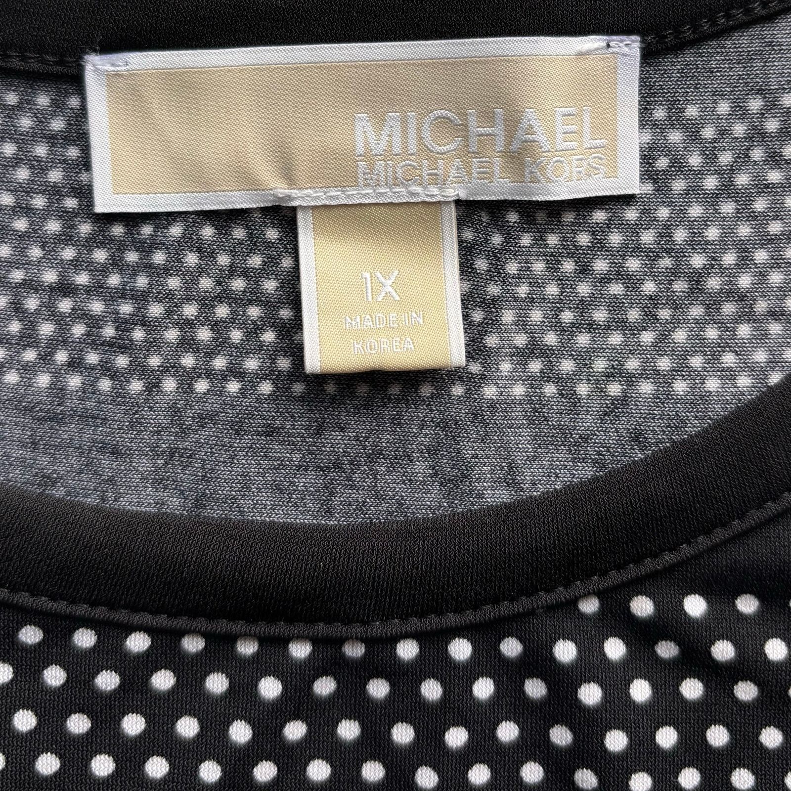 Michael Kors MICHAEL Michael Kors Black Top with White Polka Dot Stripes Size XXL / US 16-18 / IT 52-54 - 4 Thumbnail