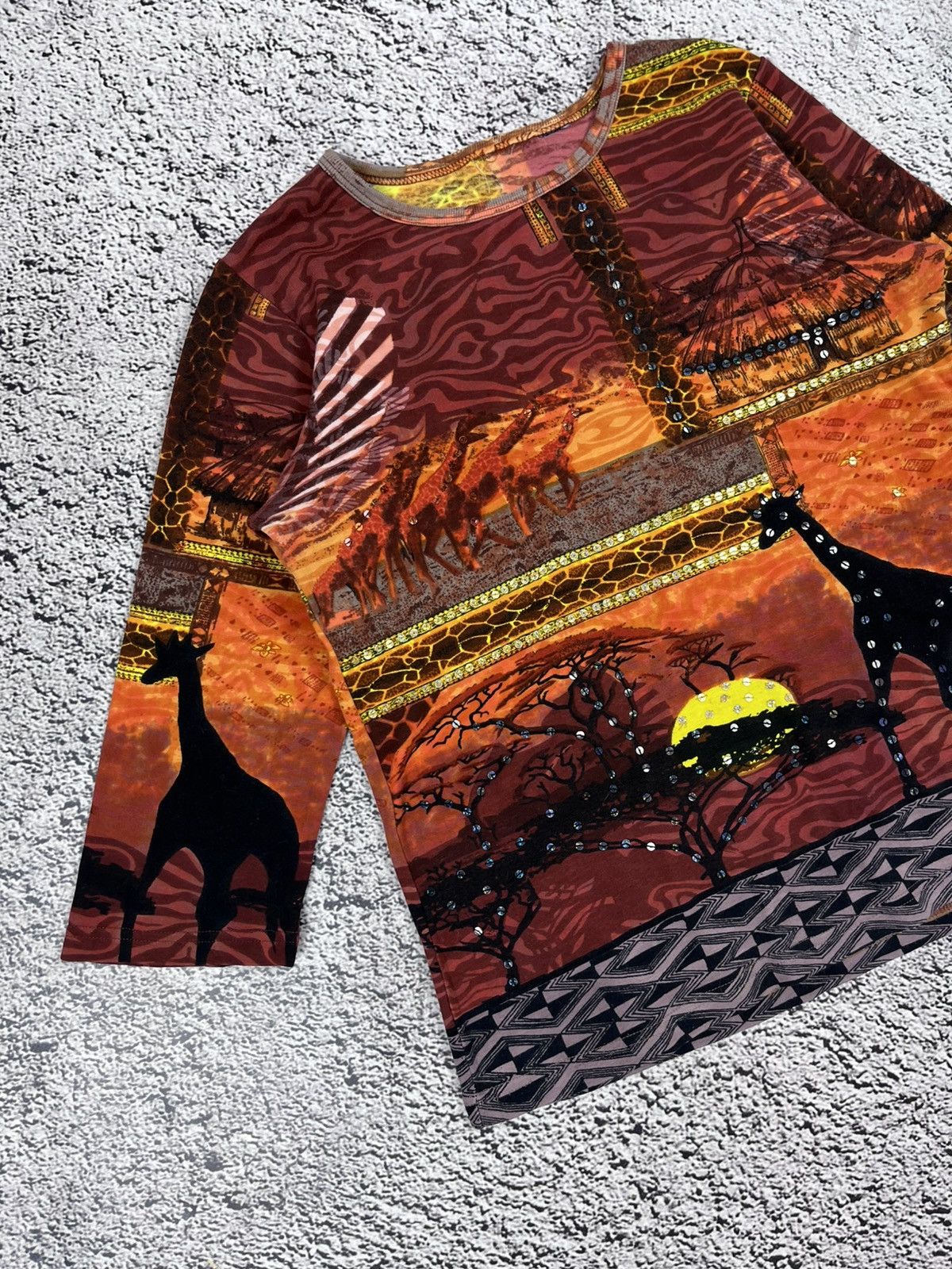 Japanese Brand Vintage 90s African Safari Giraffe Sunset Beaded Top Size M / US 6-8 / IT 42-44 - 2 Thumbnail