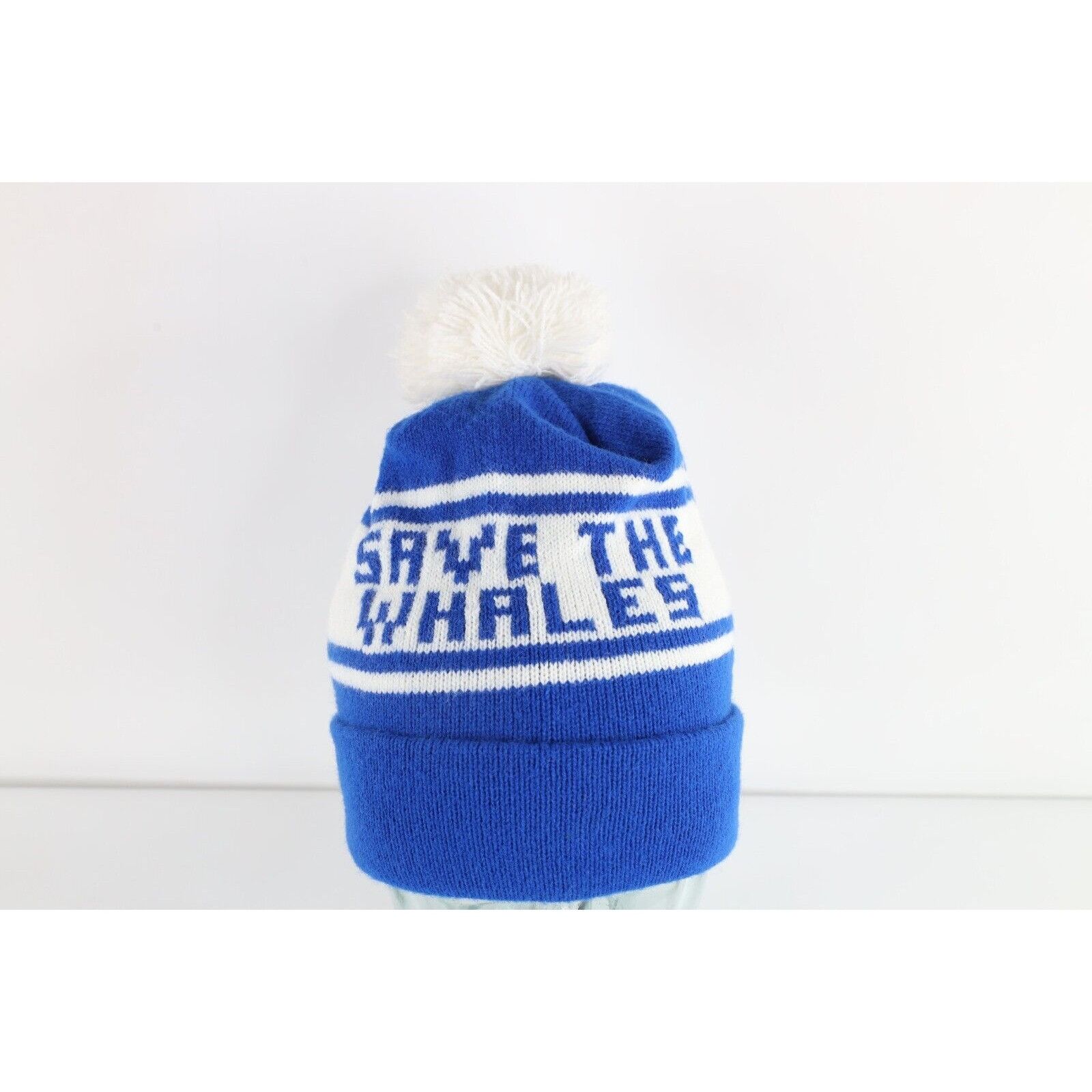 Vintage Vintage 90s Streetwear Save The Whales Pom Knit Hat Size ONE SIZE - 1 Thumbnail