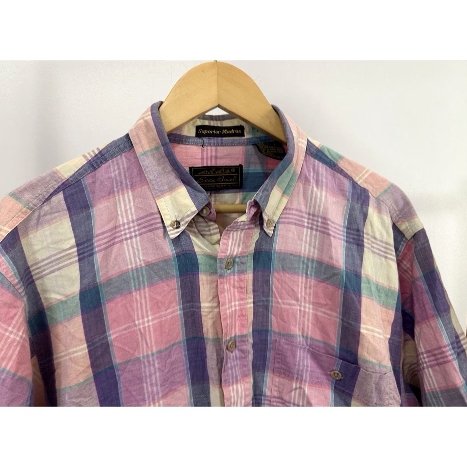 Eddie Bauer VTG Eddie Bauer Button-Up Shirt Plaid Short Sleeve Pink Multicolor L Mens Regular XS? Size US L / EU 52-54 / 3 - 4 Thumbnail