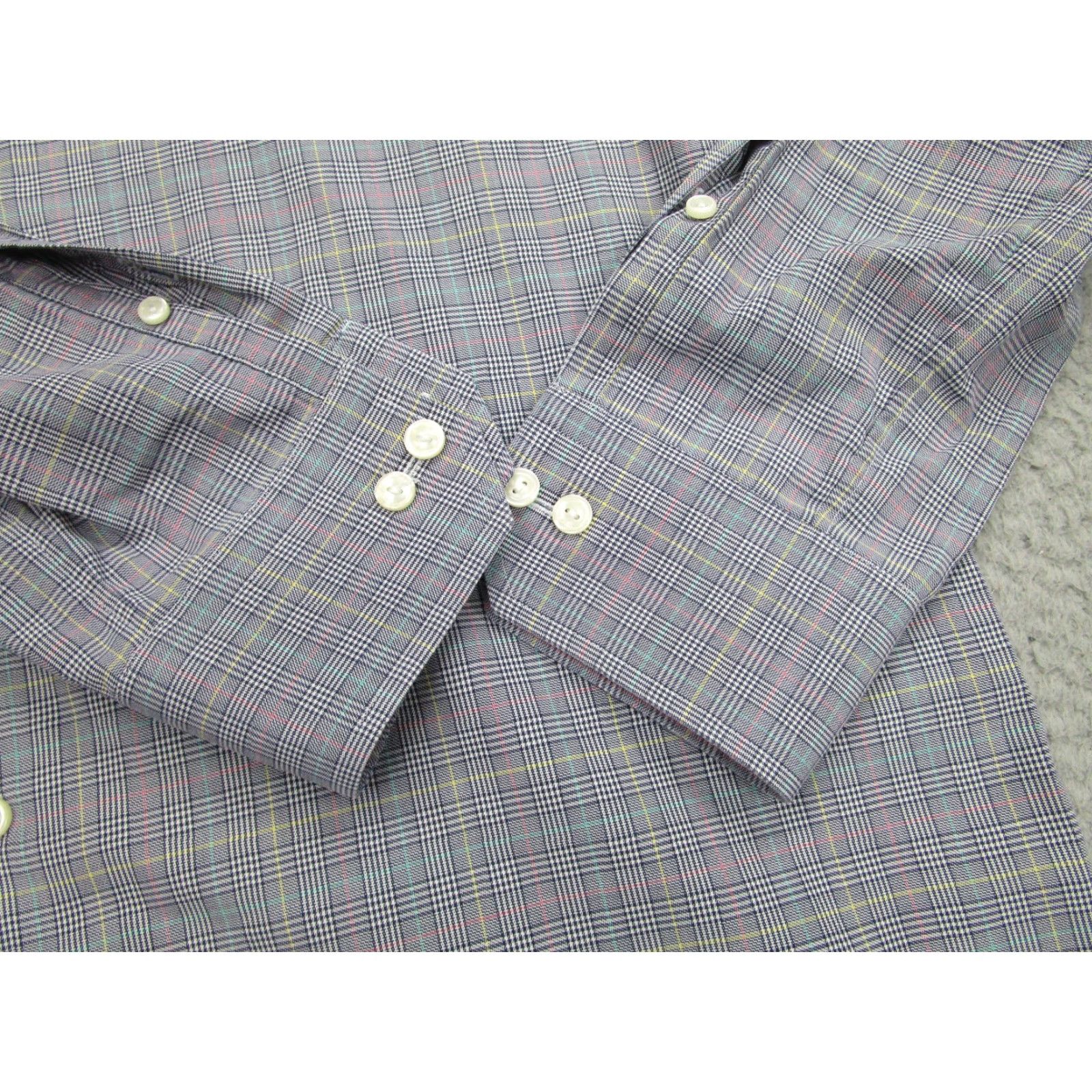 Eton VINTAGE Eton Shirt Mens Large Multi Plaid Dress Shirt 100% Cotton Long Sleeve Blue Mens L 16 Neck - 1970s? Size 42R - 3 Thumbnail