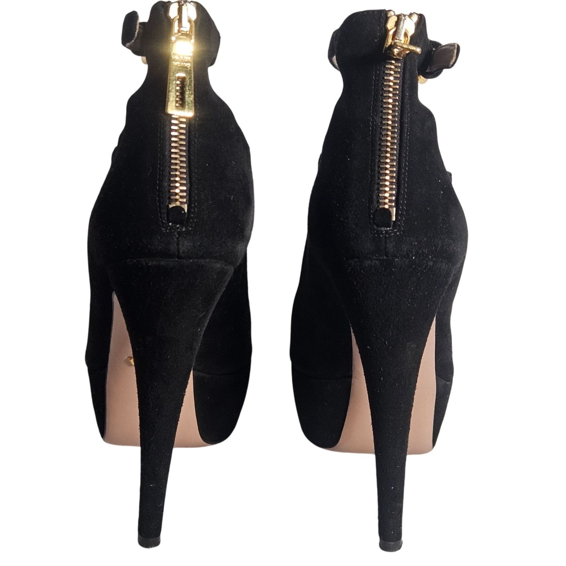 Prada VTG Y2K Prada blk suede peeptoe ankle-strap platform booties Size US 9 / IT 39 - 8 Thumbnail