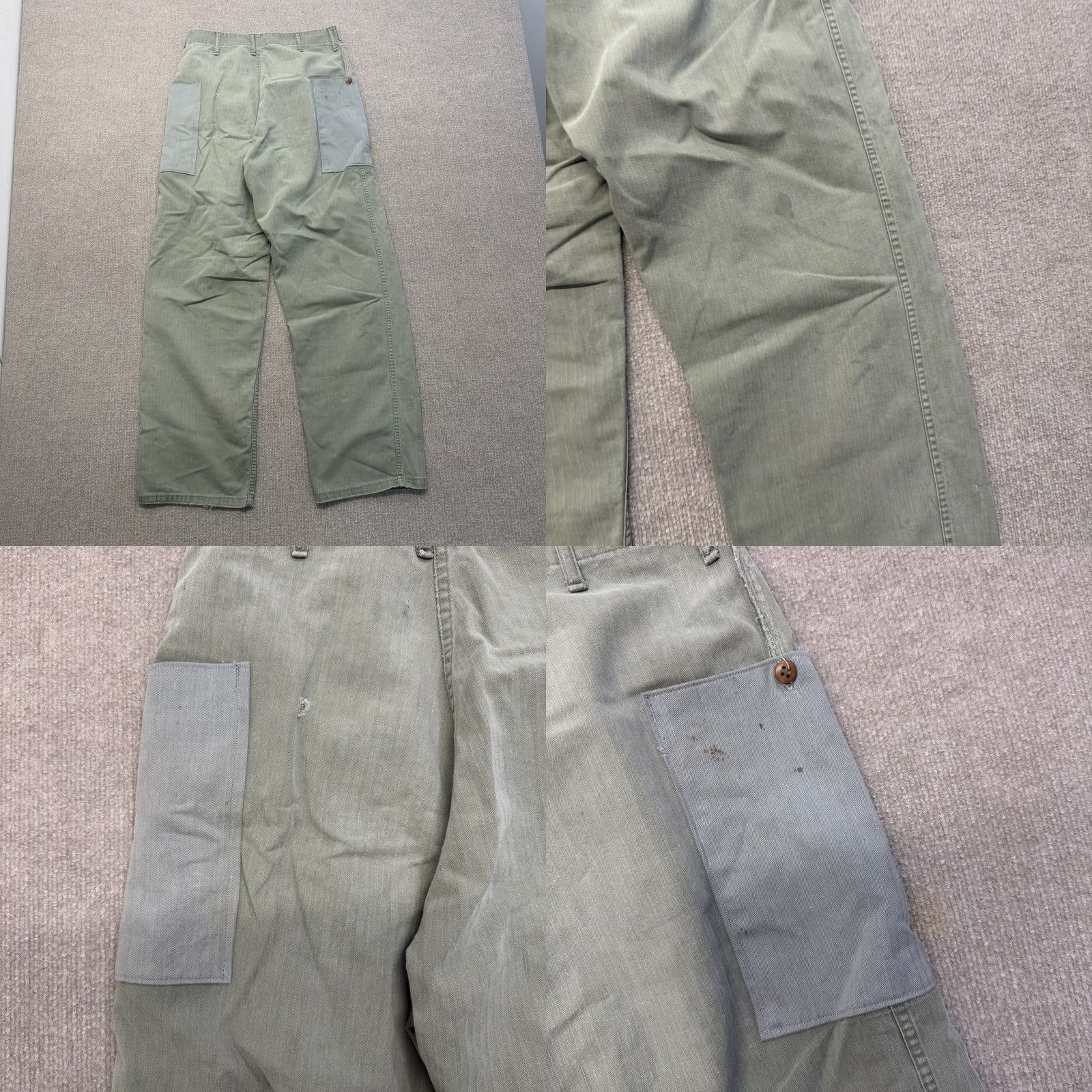 Vintage HBT Cotton Pants Men’s 30x30 Us Army Vintage 40s Military Modified Repaired Cargo Pants Green 30 Inseam 30 Size US 30 / EU 46 - 8 Thumbnail