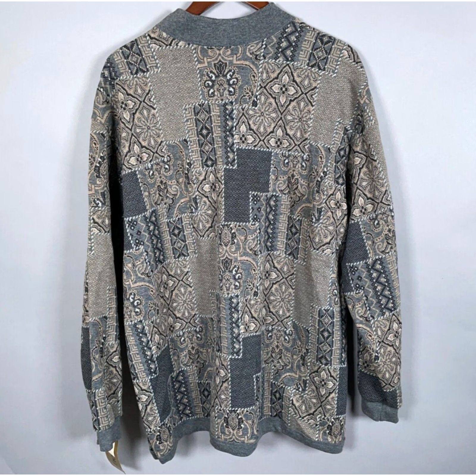 Vintage VTG Unworn Art Deco Geometric Pattern Sweater Women's XL Gray Lightweight Knit Size XL / US 12-14 / IT 48-50 - 2 Thumbnail