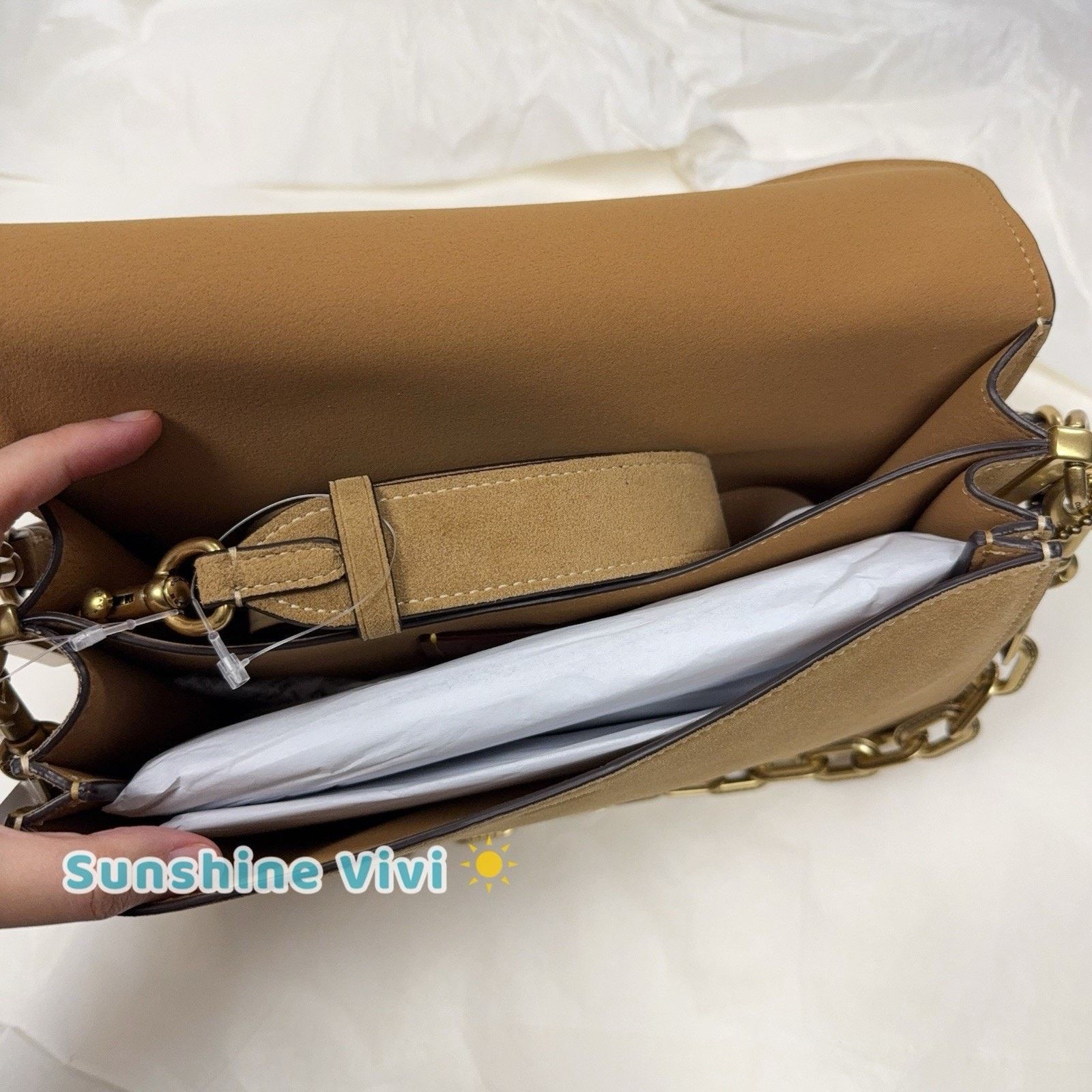 Coach NWT Coach Chain Tabby Shoulder/Hand Suede Chain Sand CAN13 Size ONE SIZE - 9 Thumbnail
