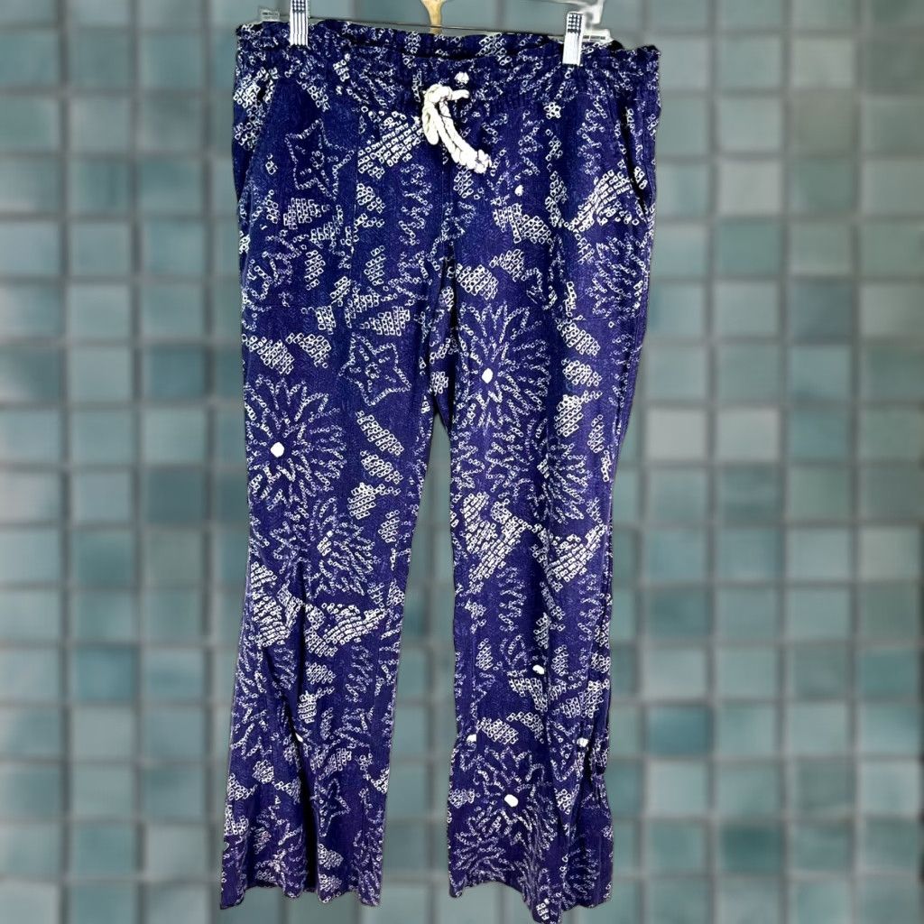 Vintage ROXY OceanSIDE Linen Blend Floral Wide-Leg Pants Womens XL Blue Pockets Size 40" / US 18 - 1 Thumbnail