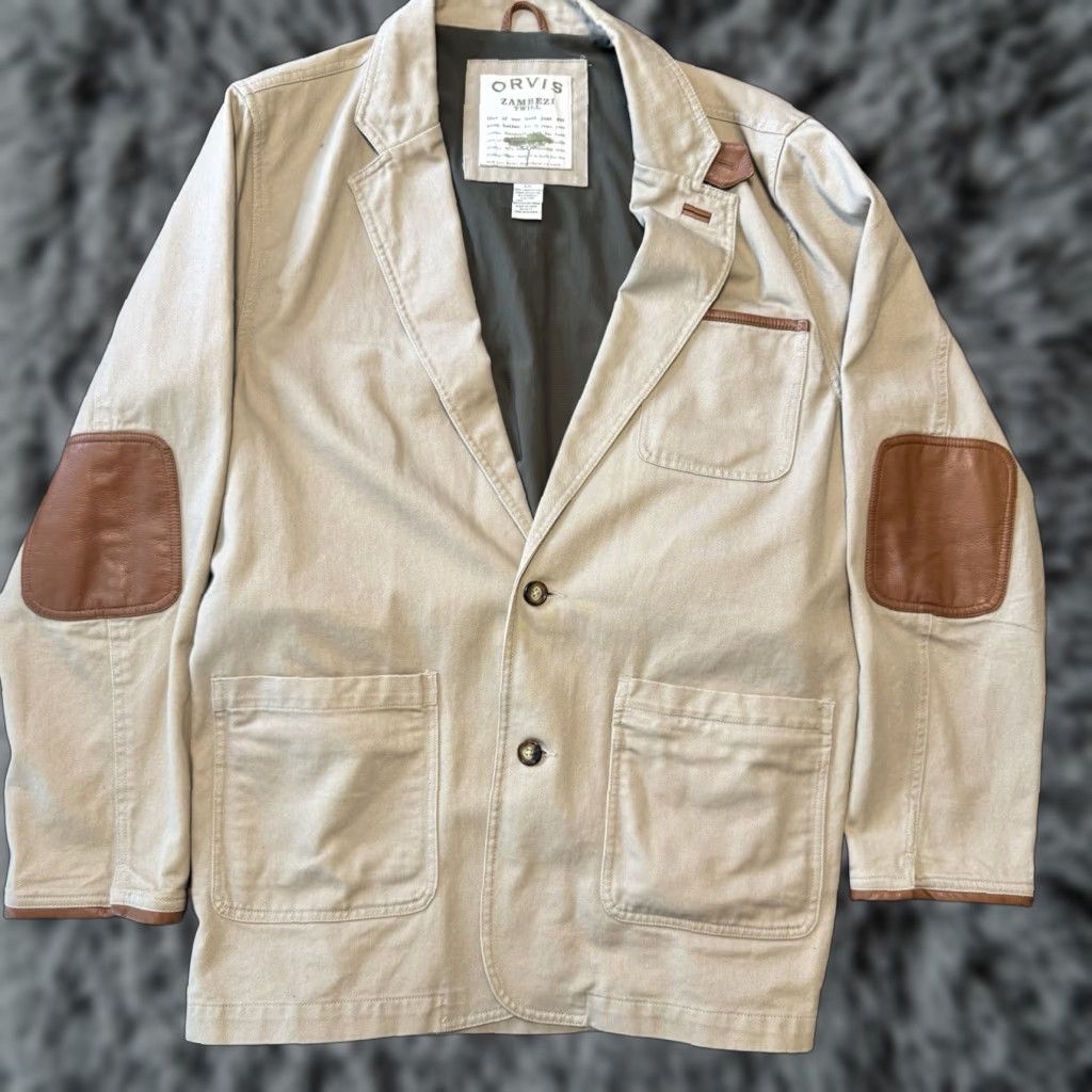 Orvis Orvis Zambezi Twill Safari Jacket Mens 42 Long Beige Hunting Field Blazer Patch Size 42R - 1 Thumbnail
