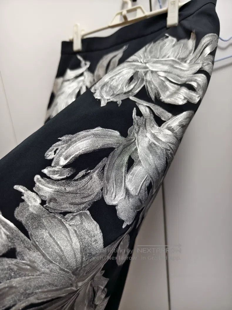 Dries Van Noten Dries Van Noten Silver Foil Floral Double-Layer Midi Skirt Size 28" / US 6 / IT 42 - 2 Thumbnail