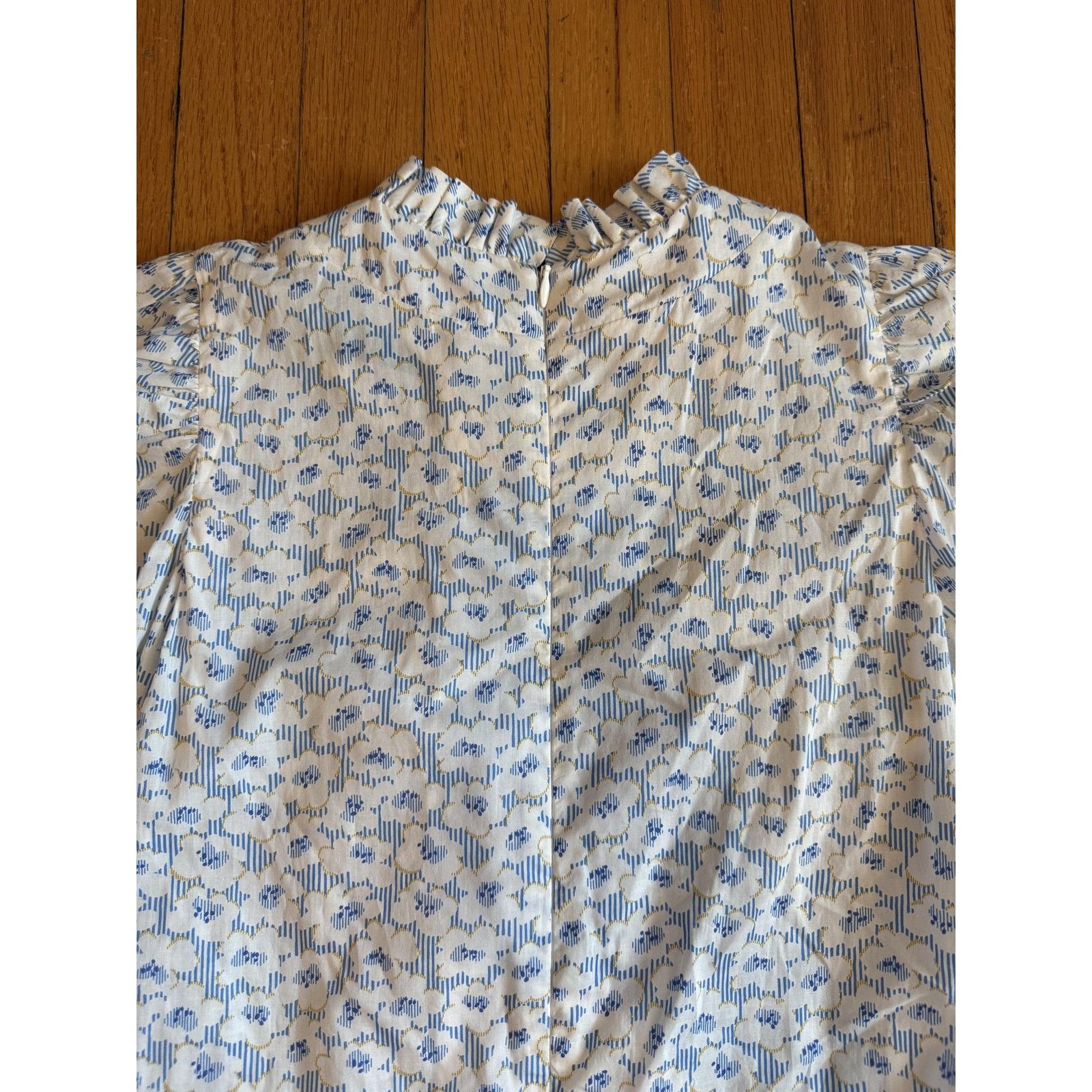 Other Tish Cox Dress Womens XXS White Blue Floral Ruffle Neck LS Size XXS / US 00 / IT 34 - 7 Thumbnail