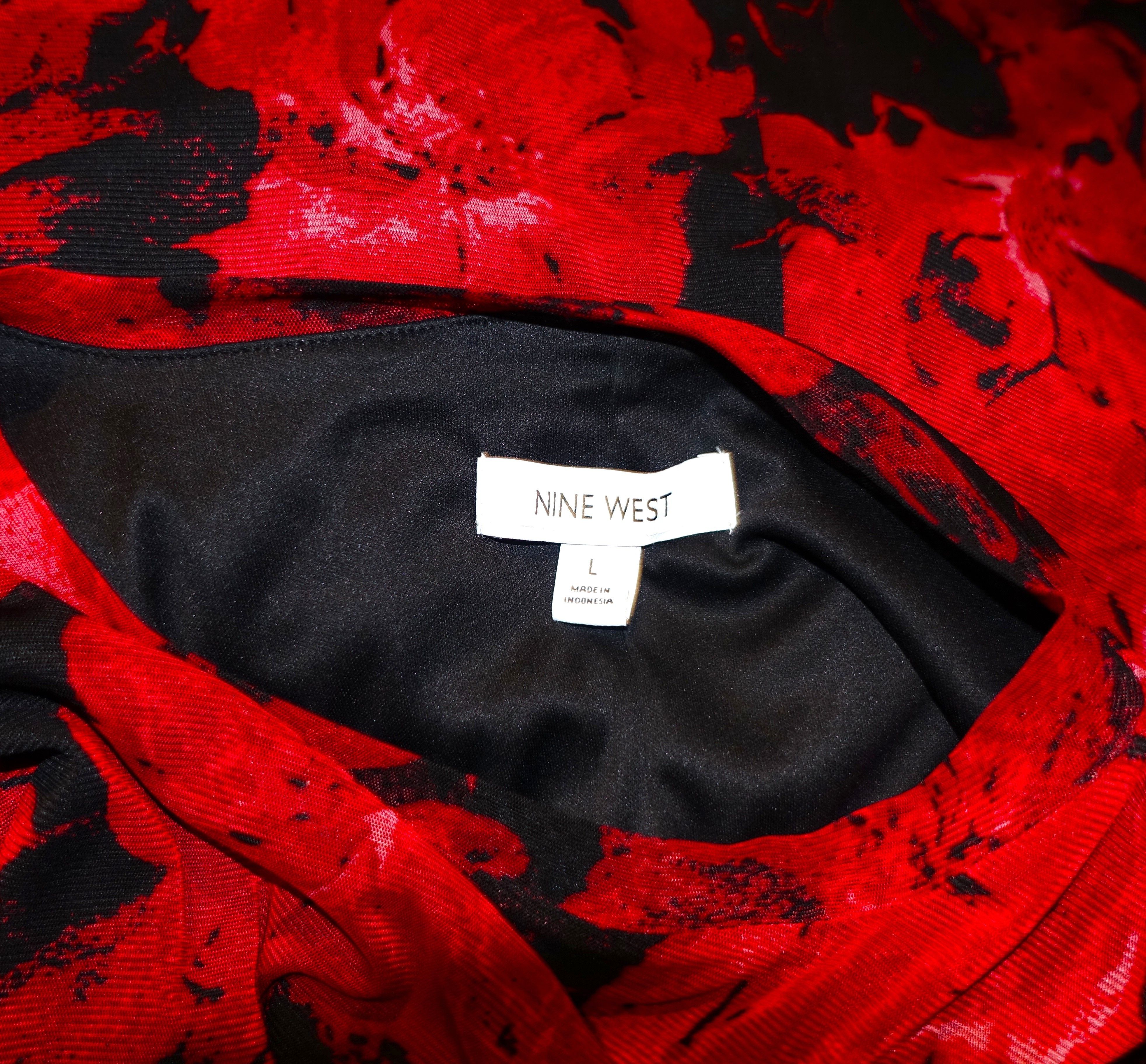 Nine West Nine West Red Black Floral Pencil Dress L Size L / US 10 / IT 46 - 7 Thumbnail