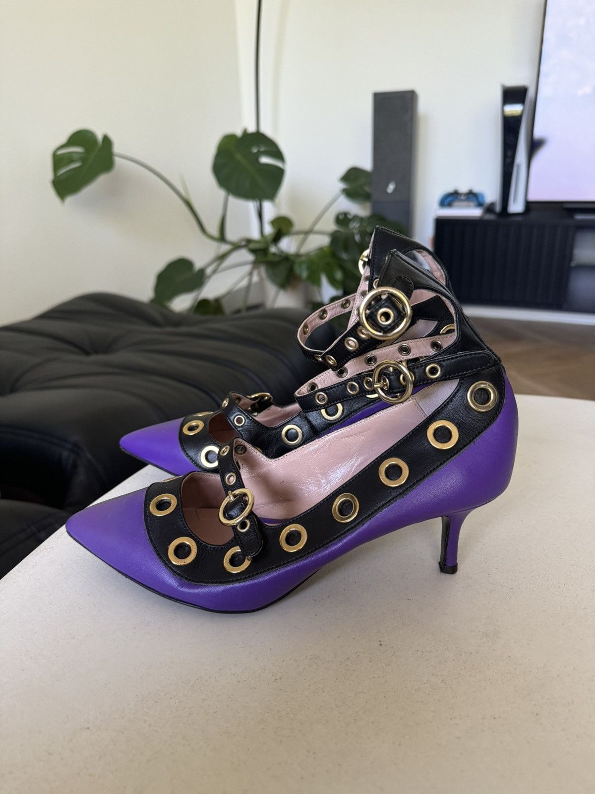 Moschino Moschino Boutique Heel Shoes Leather Purple Avant Garde Size US 7 / IT 37 - 6 Thumbnail