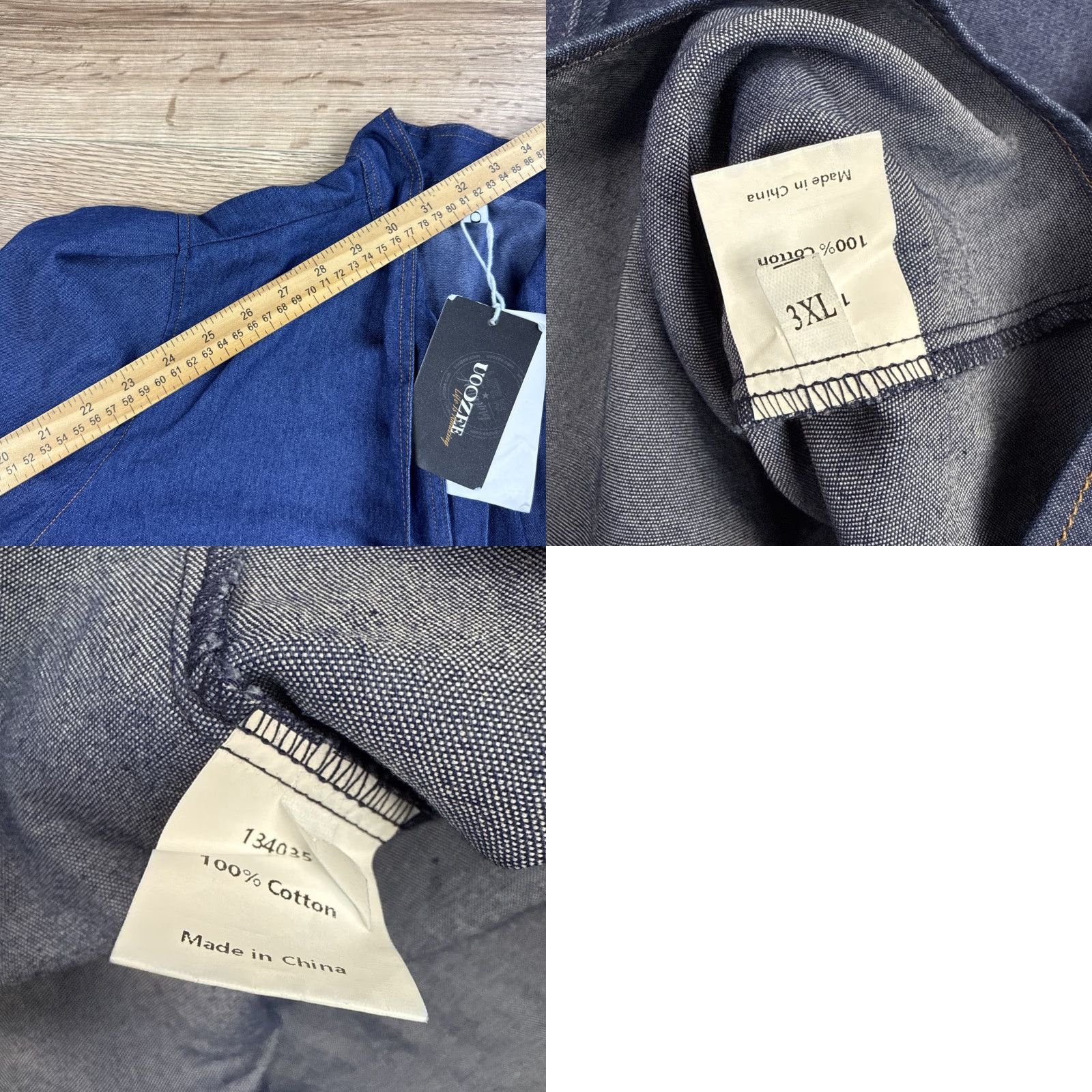 Vintage Uoozee Blouse Puff Sleeve Bow Buttoned Split-Joint High Neck Denim 100% Cotton Sz 3XL Womens Blue Size XXL / US 16-18 / IT 52-54 - 8 Thumbnail