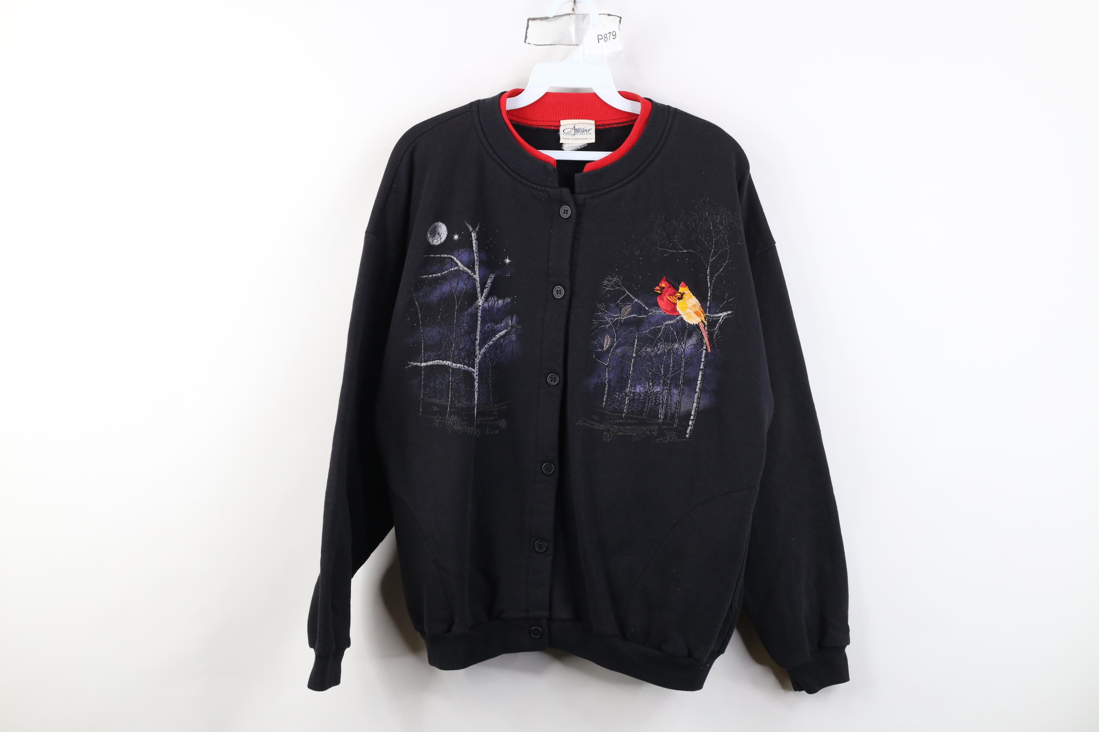Vintage Vintage 90s Nature Night Bird Tree Cardigan Sweatshirt USA Size XL / US 12-14 / IT 48-50 - 1 Thumbnail