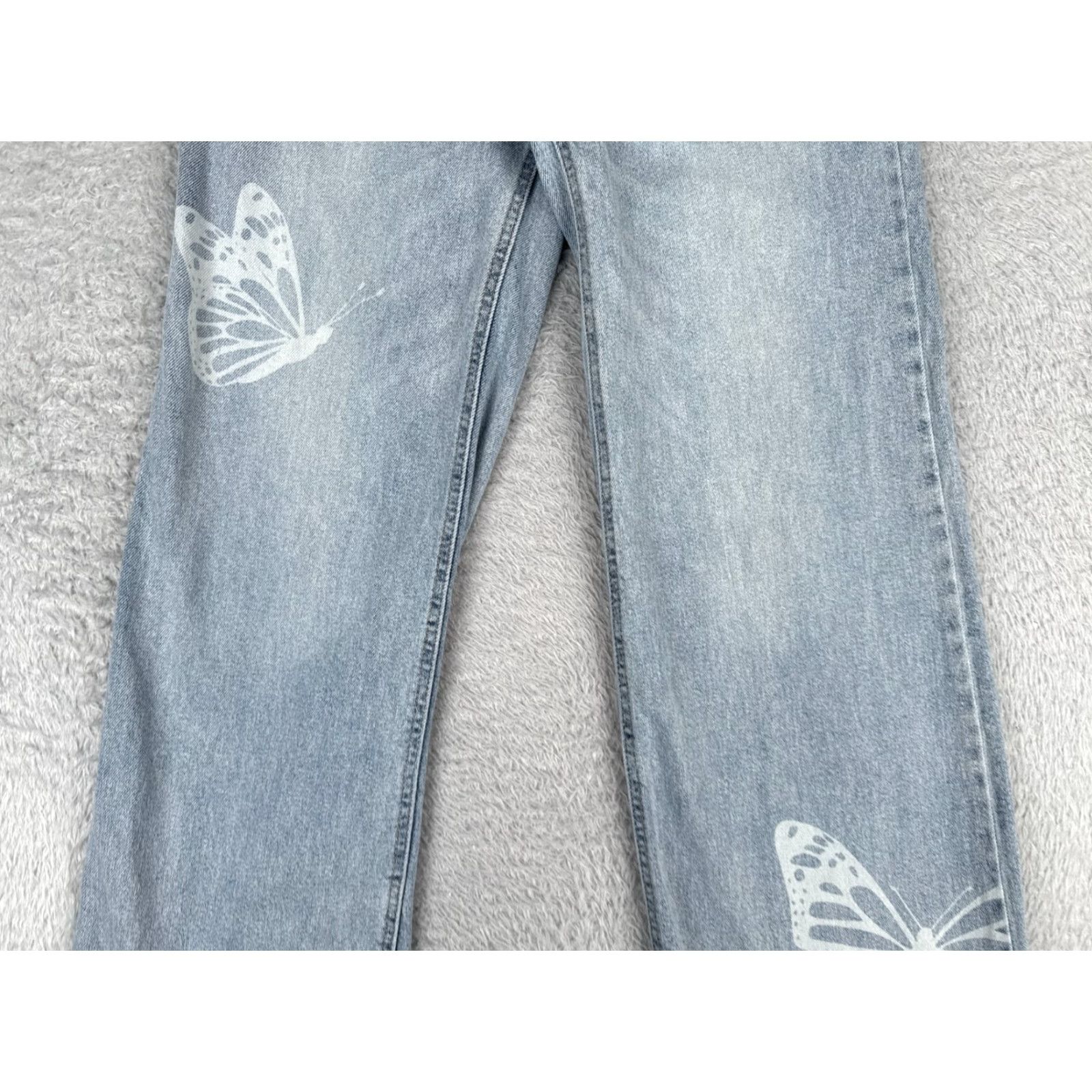 Vintage Tinseltown Jeans Juniors 1 Blue Denim Wide Leg 90s Look Butterfly High Rise 23x30 Women Jeans Mens Womens Size 25" / US 0 / IT 36 - 3 Thumbnail